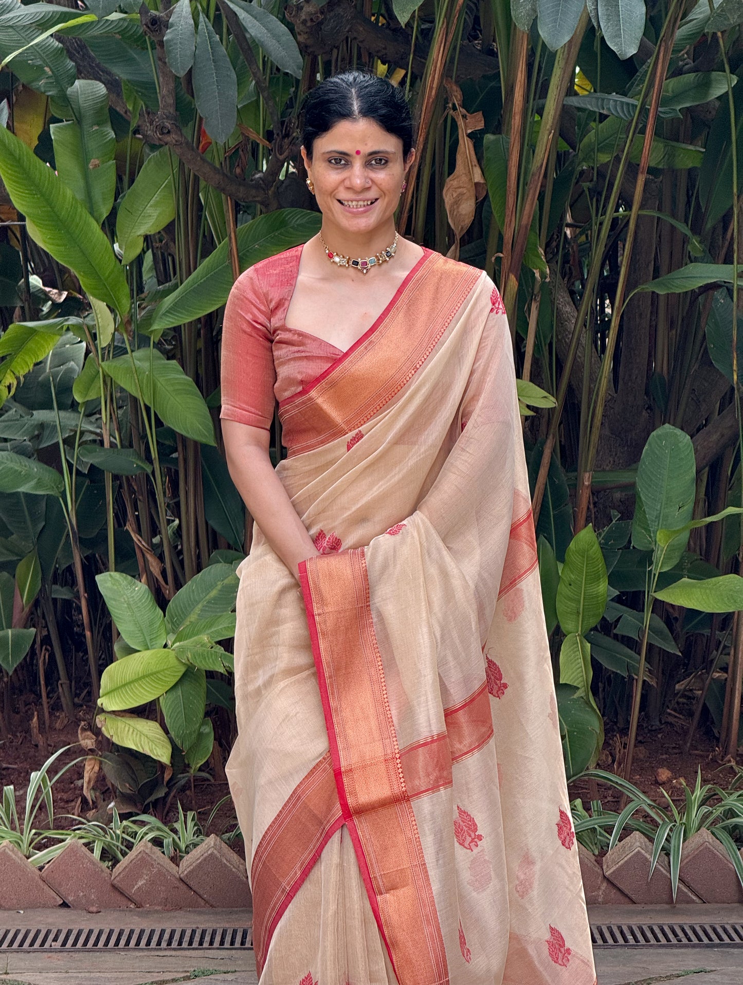 Handloom Tissue Silk Saree Adorned With Handmade Motifs