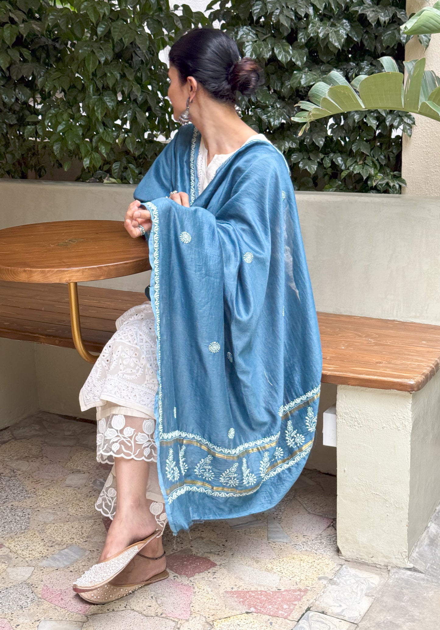 Chanderi Silk Handembroidered Chikankari Dupatta