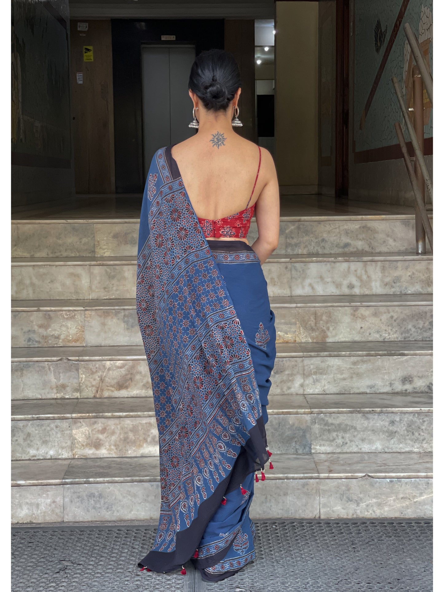 Handblock Printed Natural Dyed Ajrakh Mull Cotton Saree