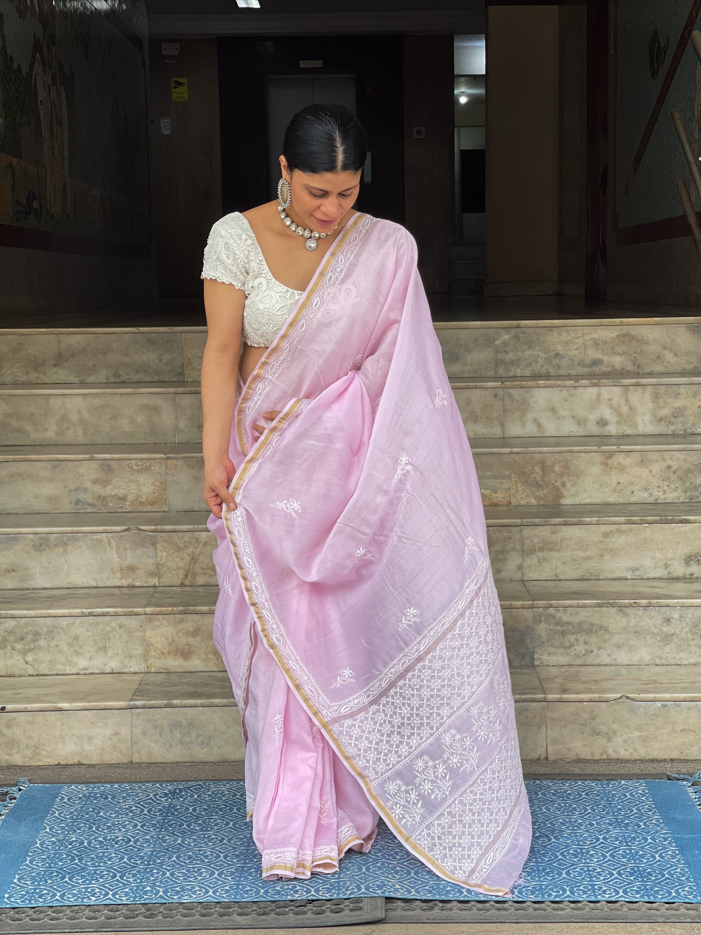 Handembroidered Chikanakri Pure Chanderi Silk Saree