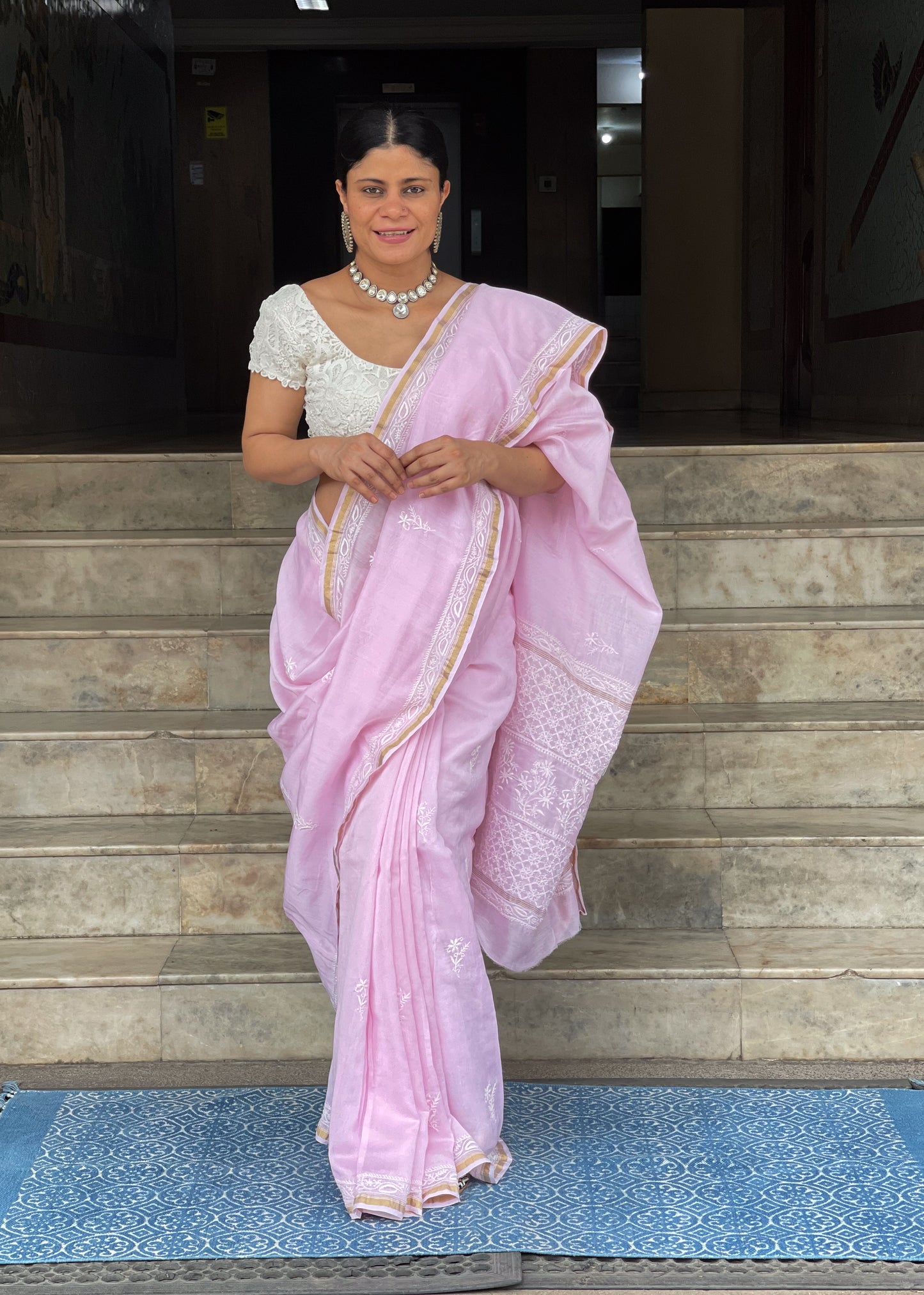 Handembroidered Chikanakri Pure Chanderi Silk Saree