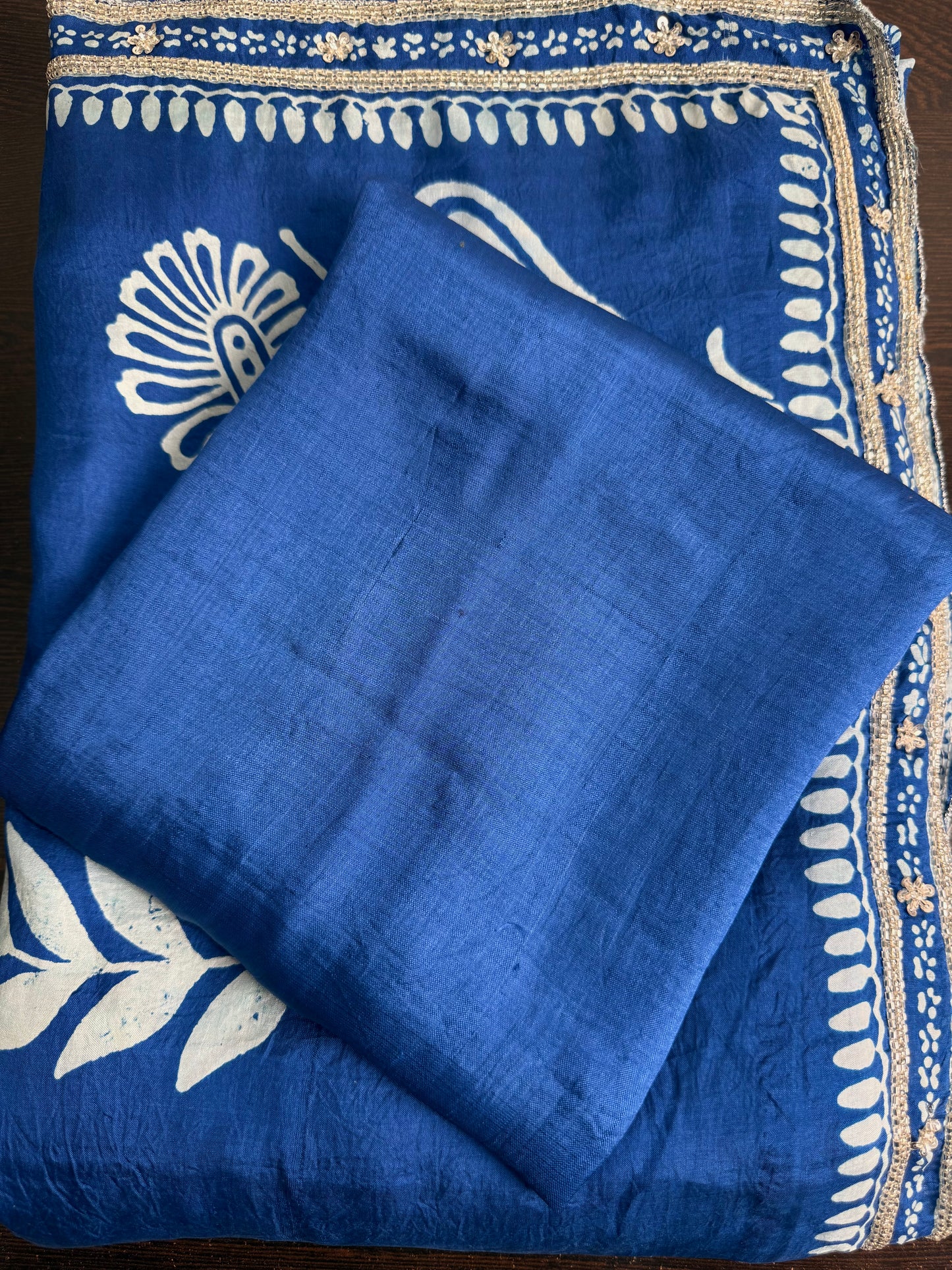 Handloom Hand Block Printed & Hand Embroidered Mulberry Silk Saree
