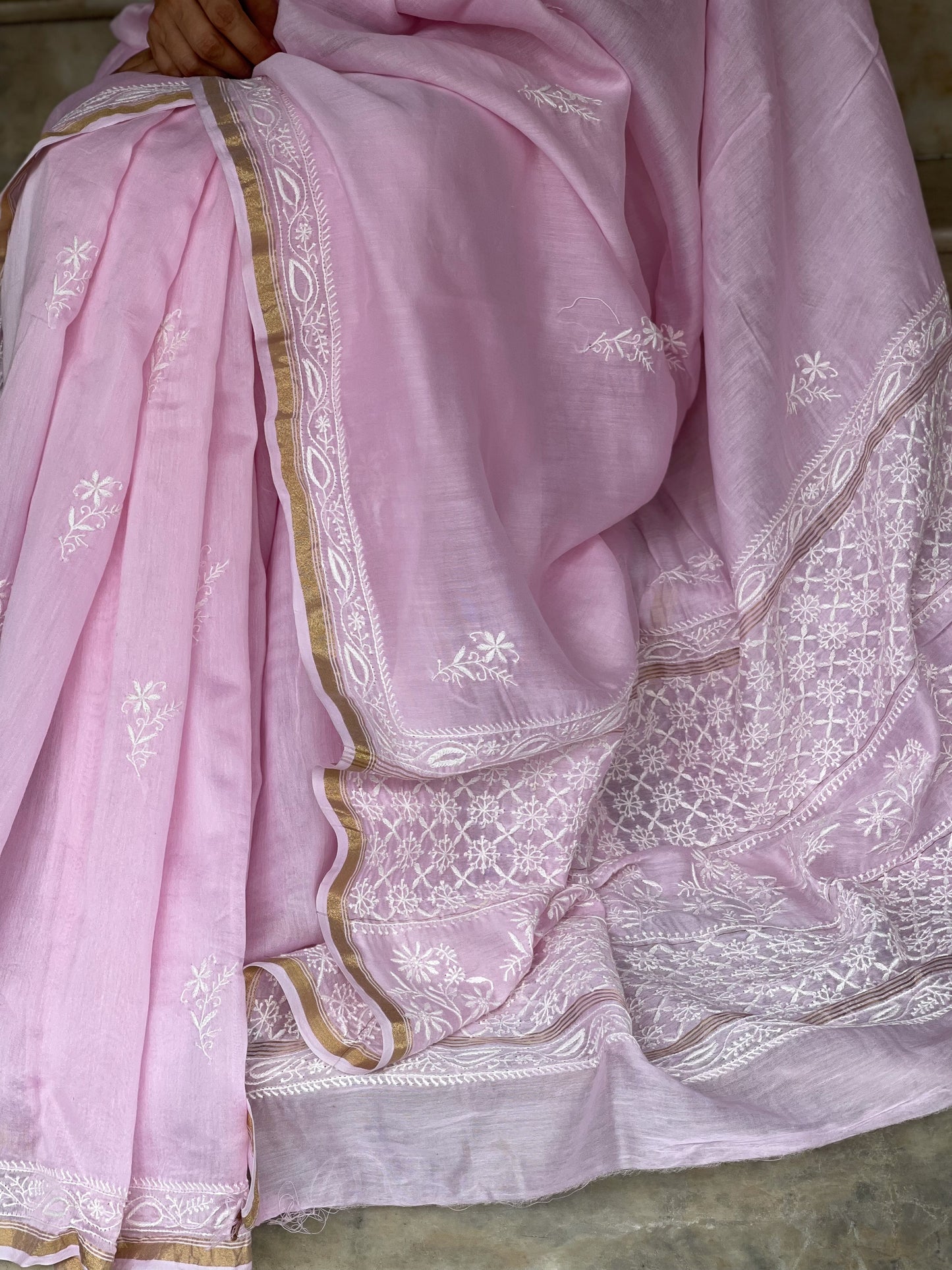 Handembroidered Chikanakri Pure Chanderi Silk Saree