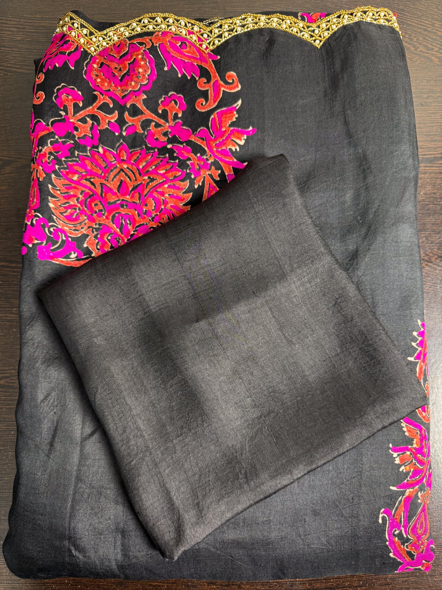 Handloom Hand Block Printed & Hand Embroidered Mulberry Silk Saree