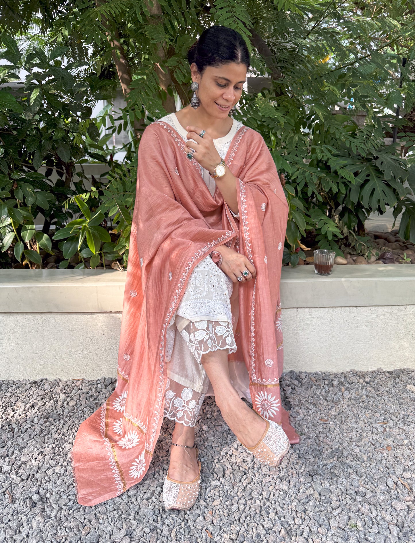 Chanderi Silk Handembroidered Chikankari Dupatta