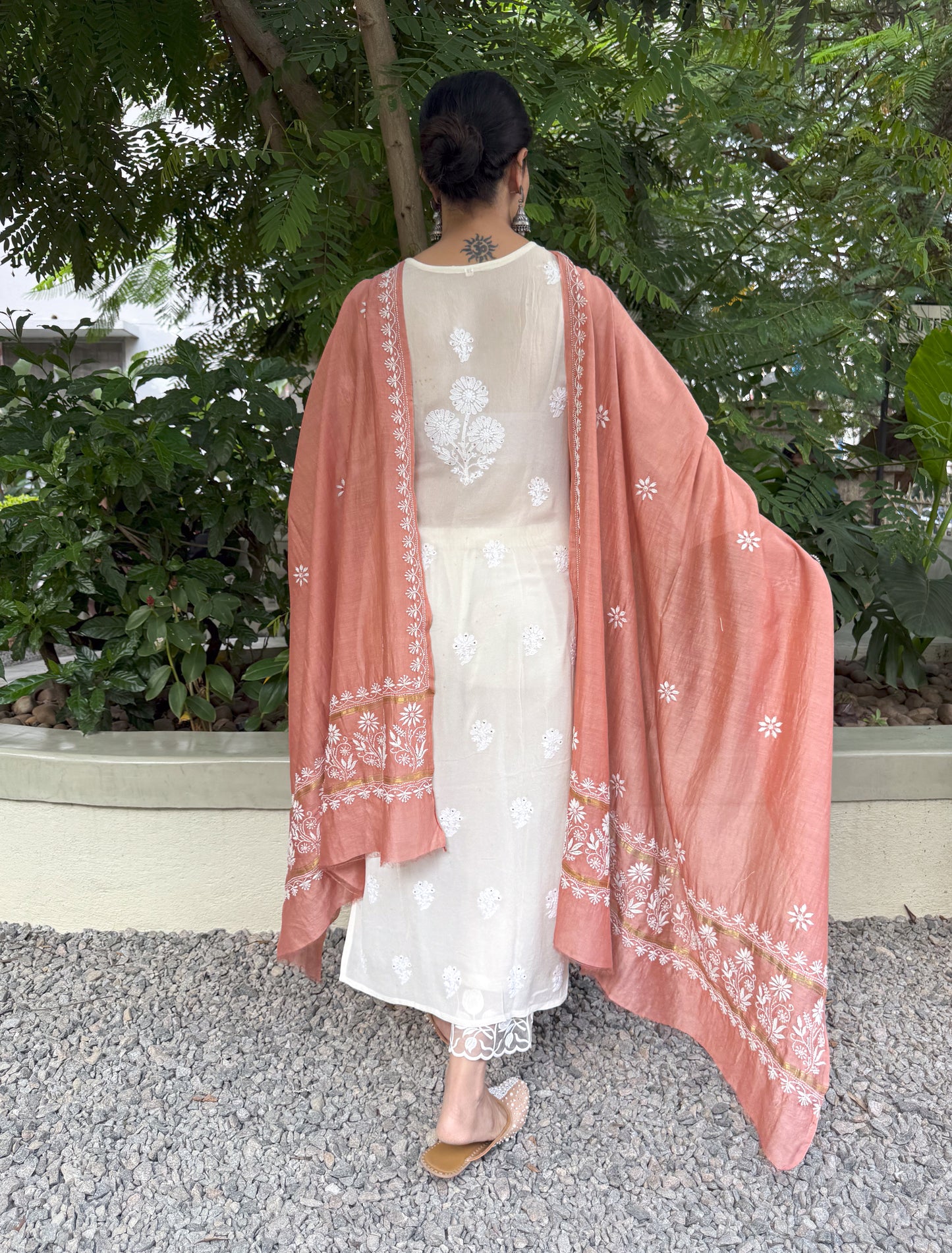 Chanderi Silk Handembroidered Chikankari Dupatta