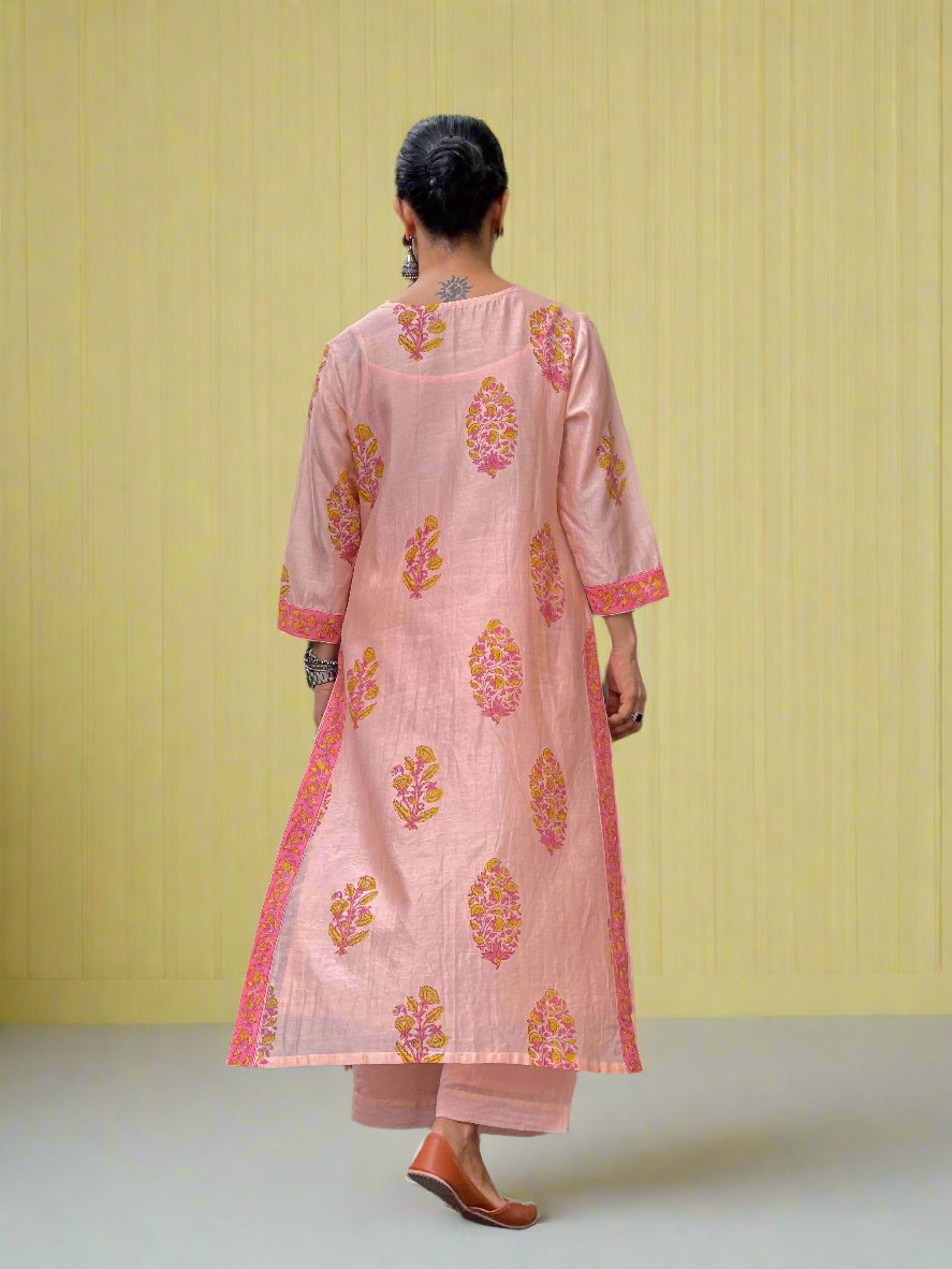 Handloom Hand Block Printed Chanderi Silk Kurta Set