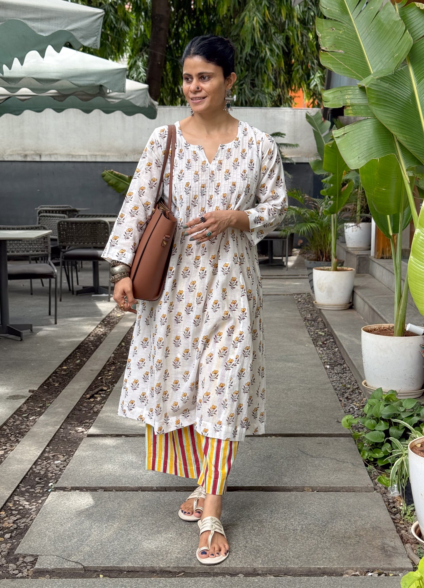 Handloom Muslin Jamdani with Handblock Printed Kurta.