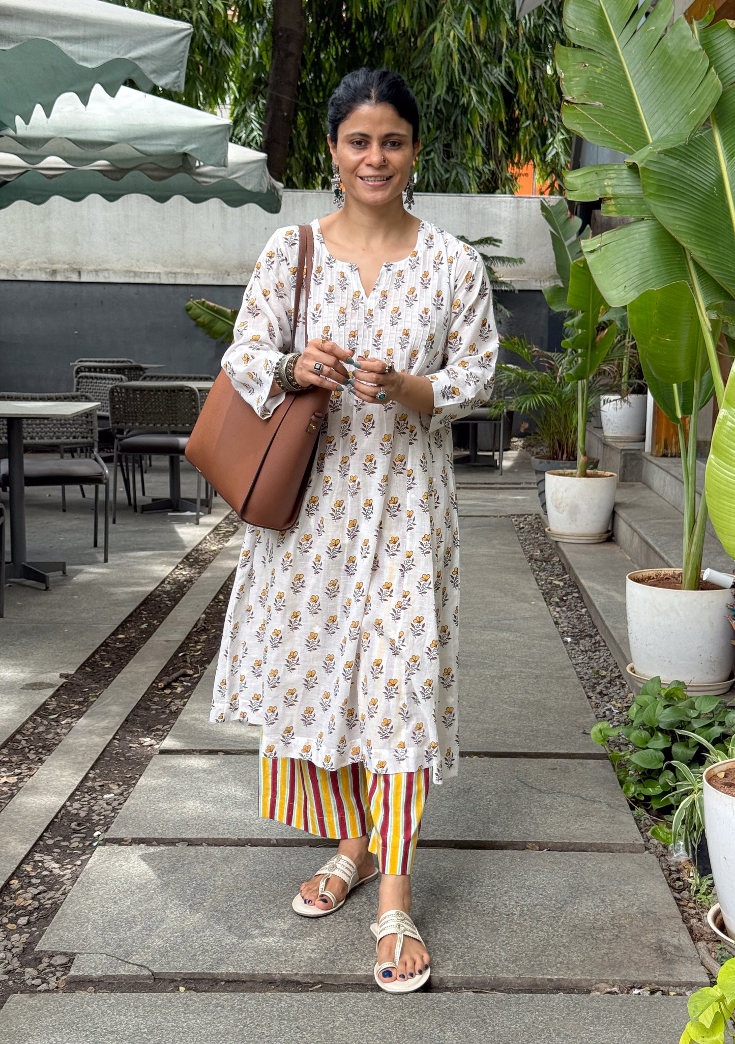 Handloom Muslin Jamdani with Handblock Printed Kurta.