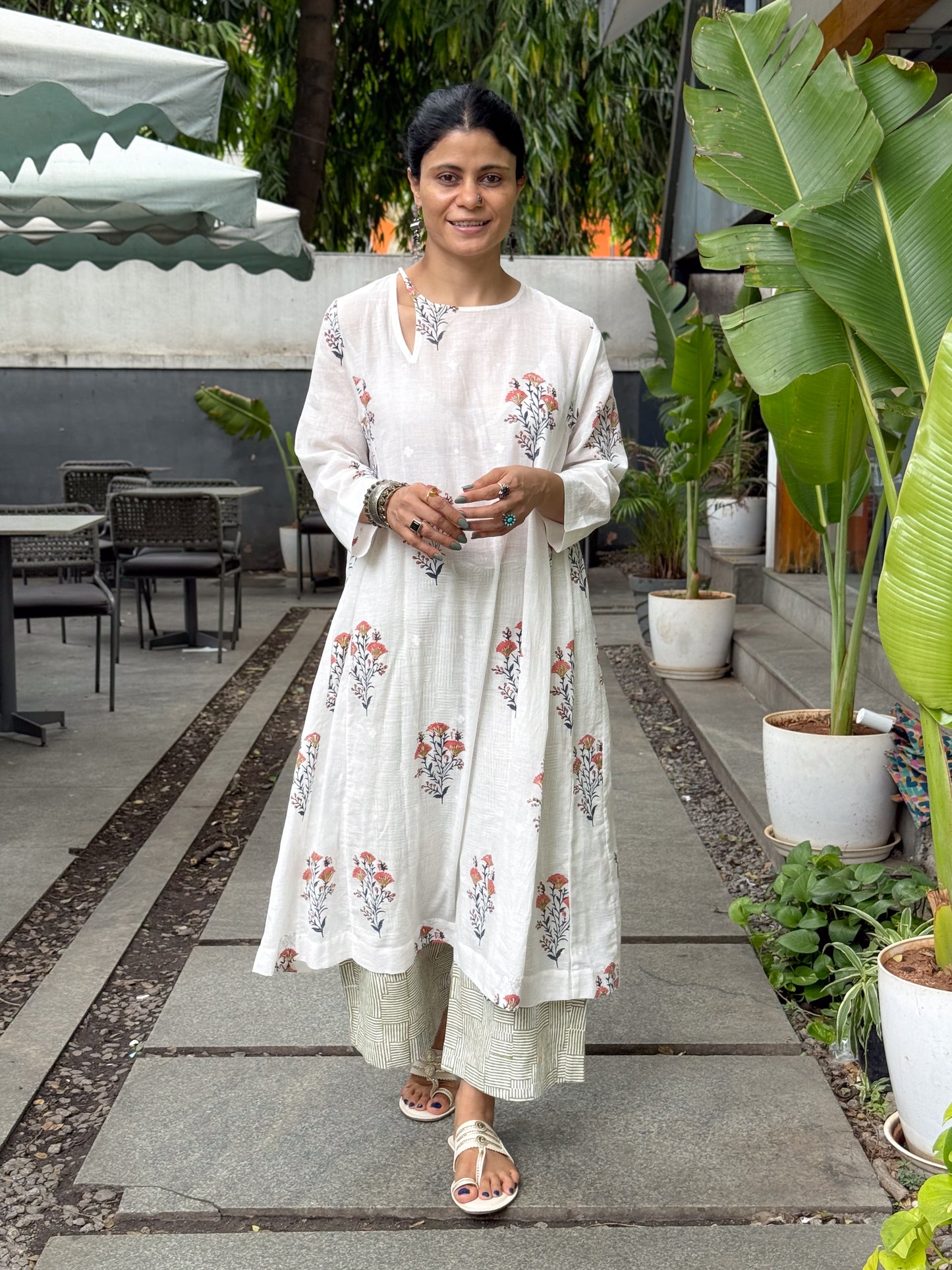 Handloom Muslin Jamdani with Handblock Printed Kurta.