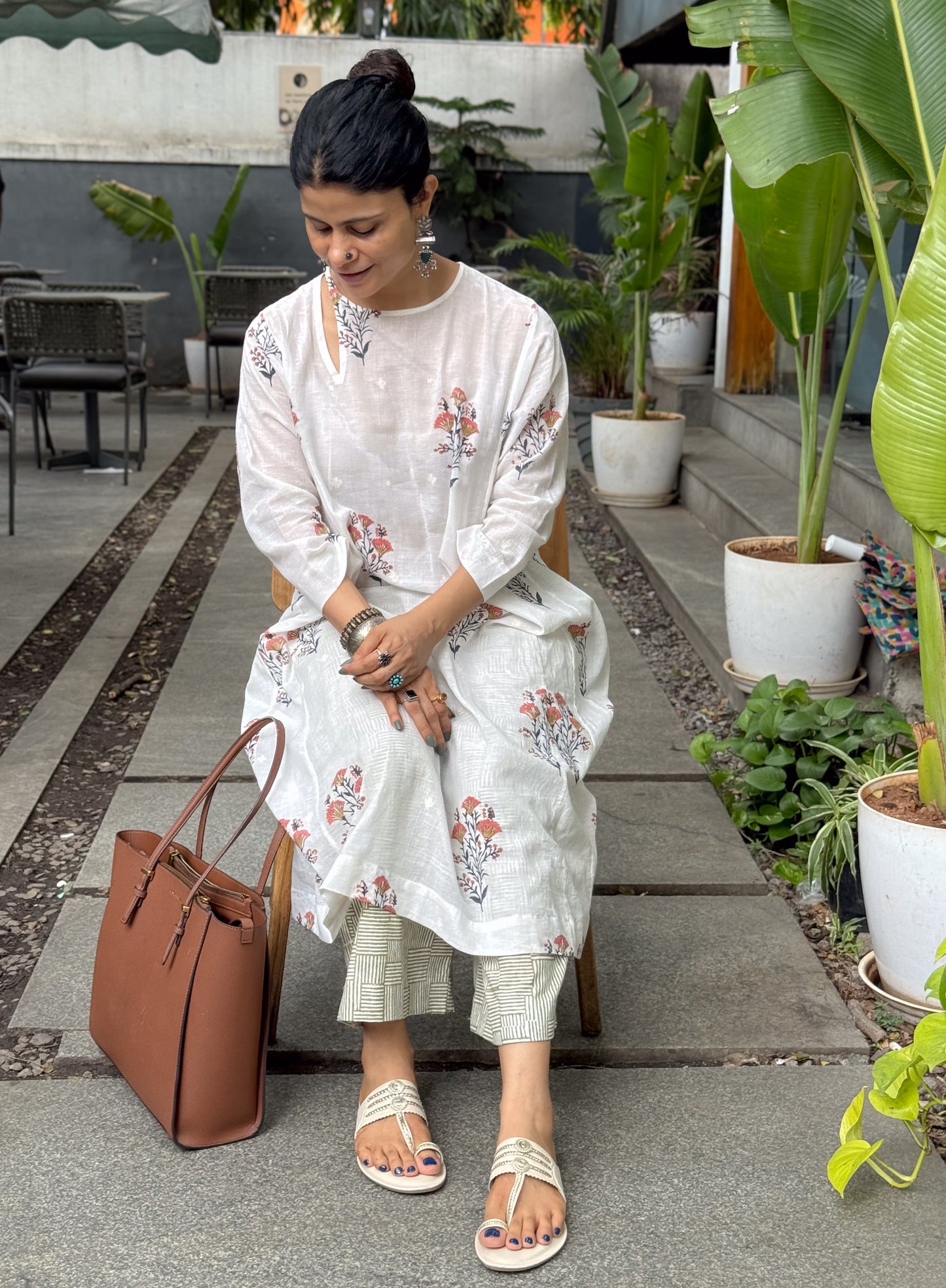 Handloom Muslin Jamdani with Handblock Printed Kurta.