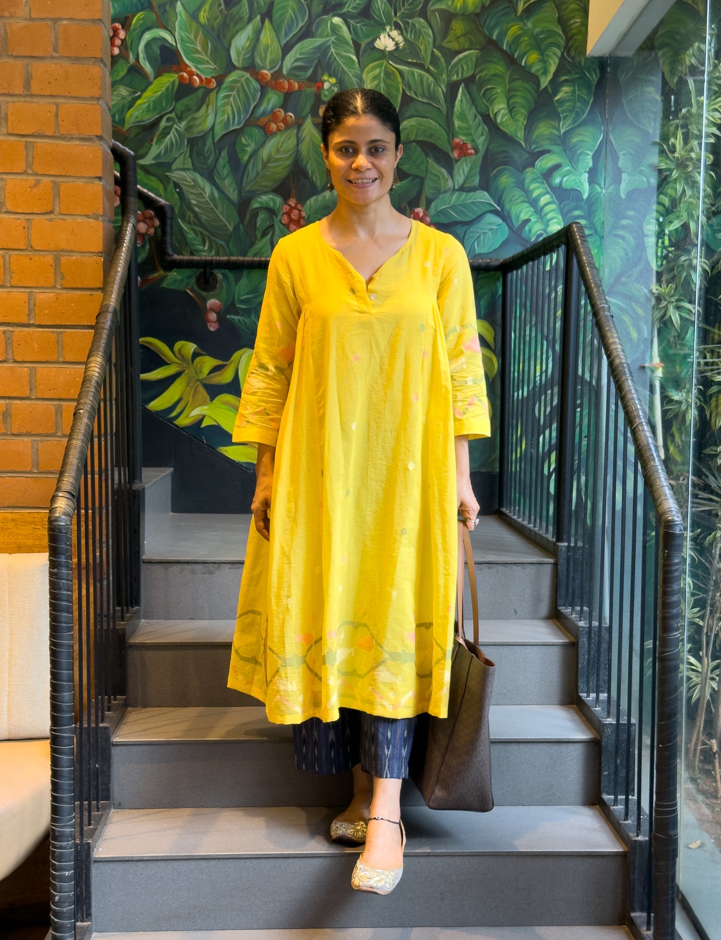 Handwoven Jamdani Muslin Kalidar Kurta With Lining