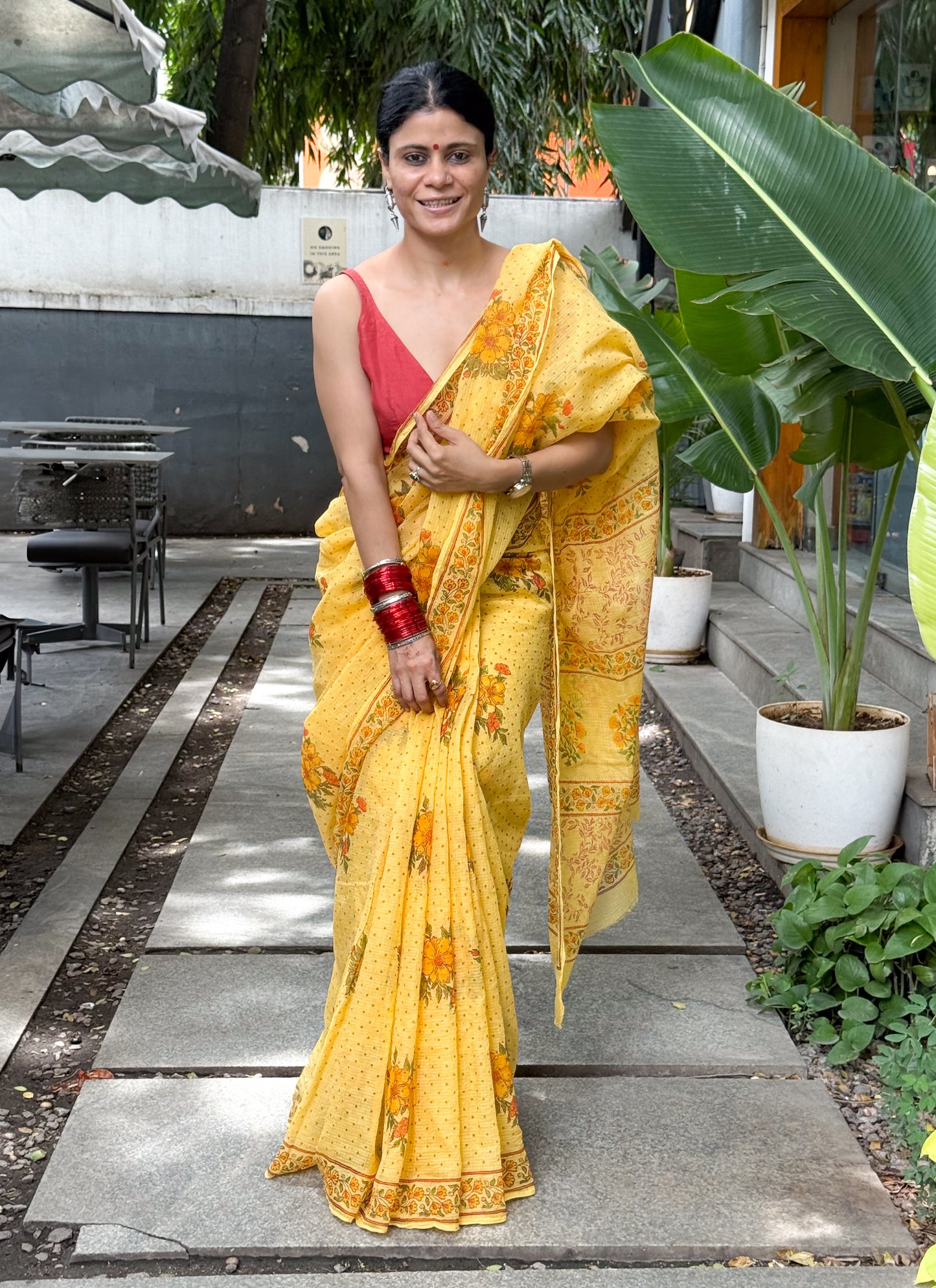 Hand block Printed Kota Doria Saree