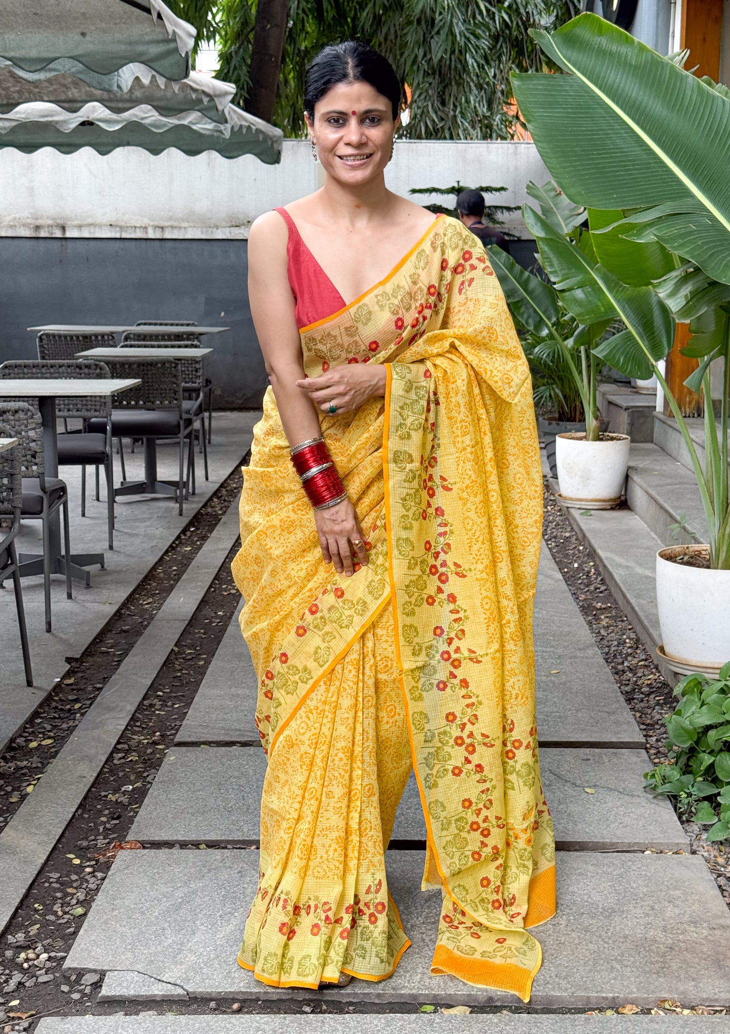 Hand block Printed Kota Doria Saree