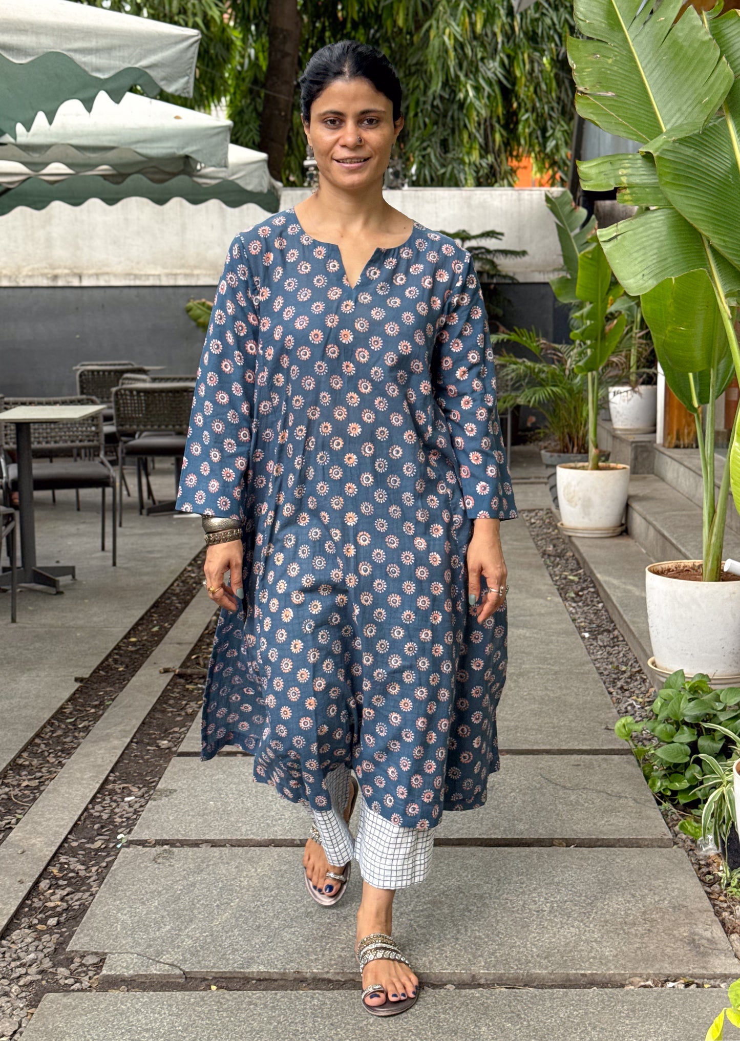 Handloom Cotton With Discharge Handblock Printed Kurta