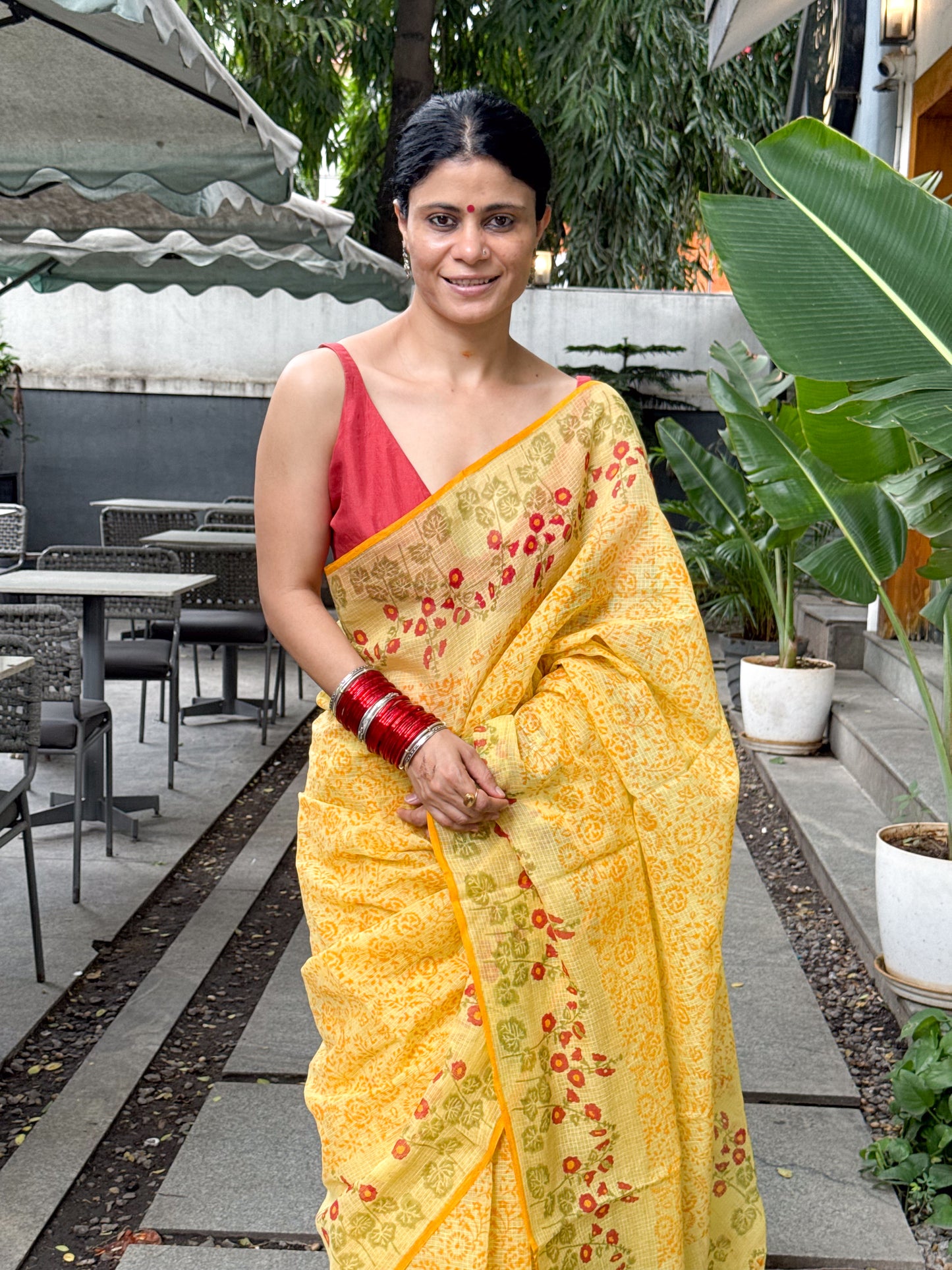 Hand block Printed Kota Doria Saree