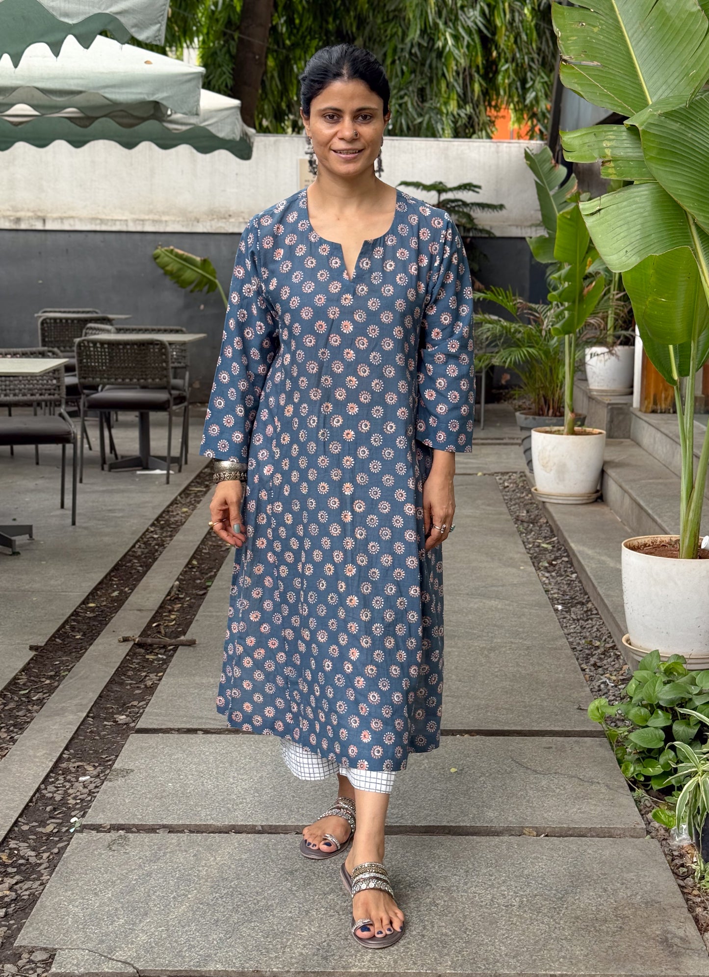 Handloom Cotton With Discharge Handblock Printed Kurta