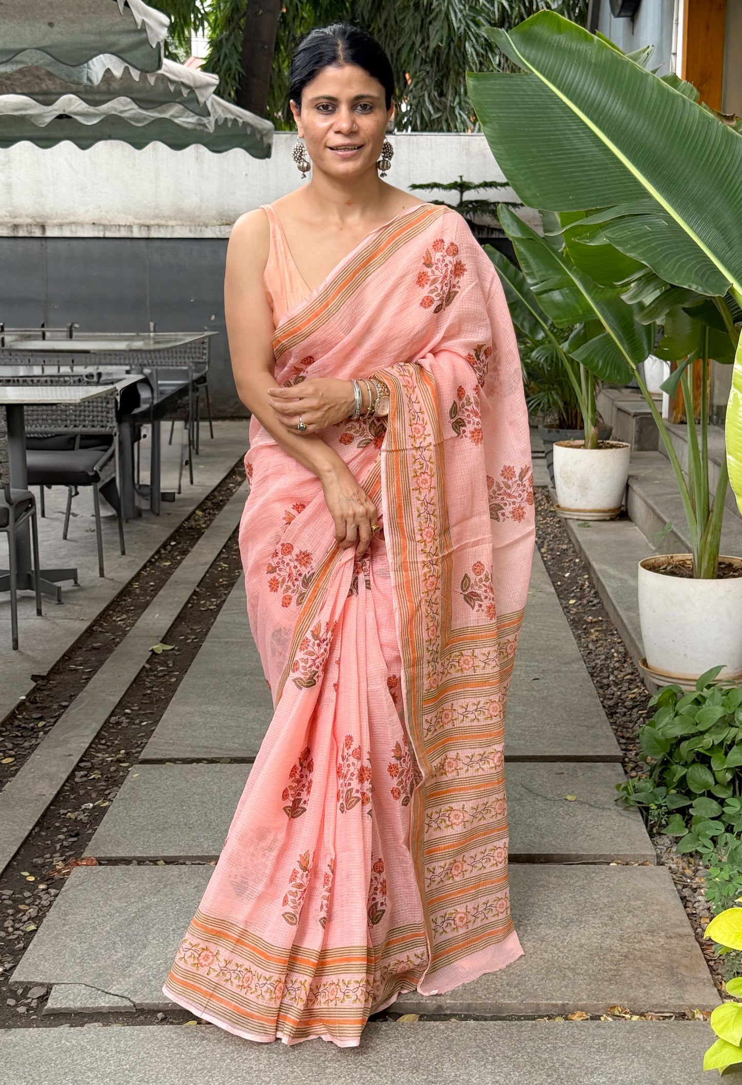 Hand block Printed Kota Doria Saree