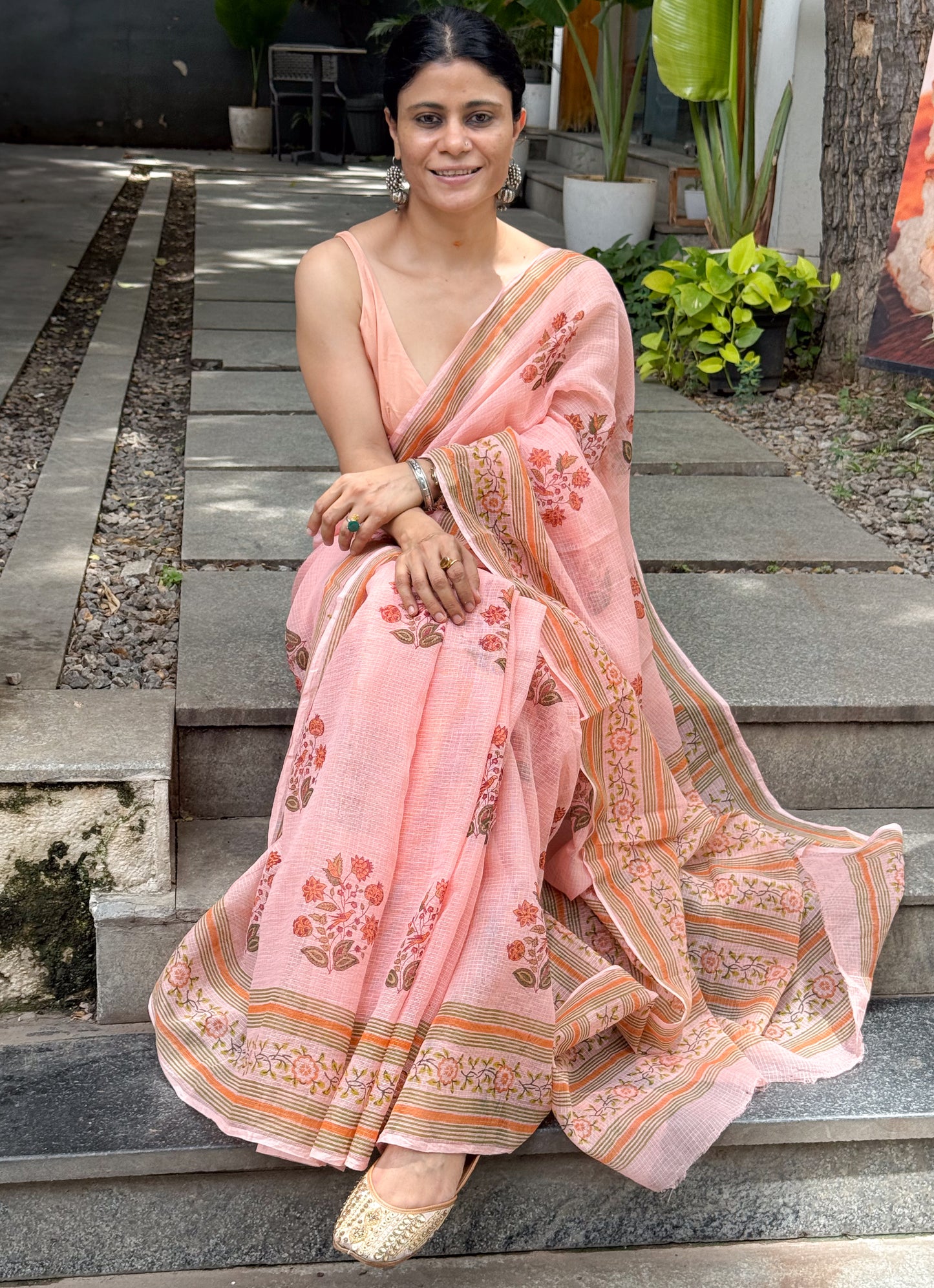 Hand block Printed Kota Doria Saree