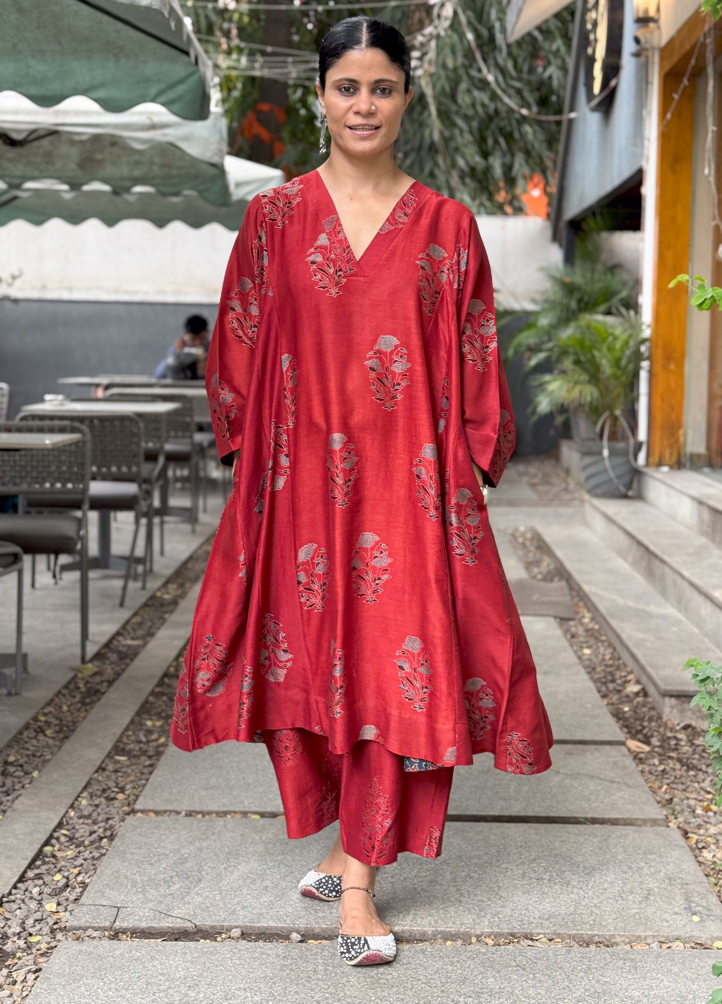 Handblock Printed Natural Dyed Ajrakh Chanderi Silk Pant