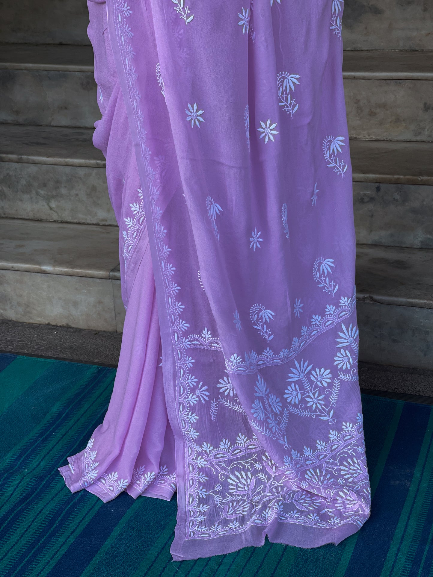 Handembroidered Chikanakri Pure georgette Silk Saree