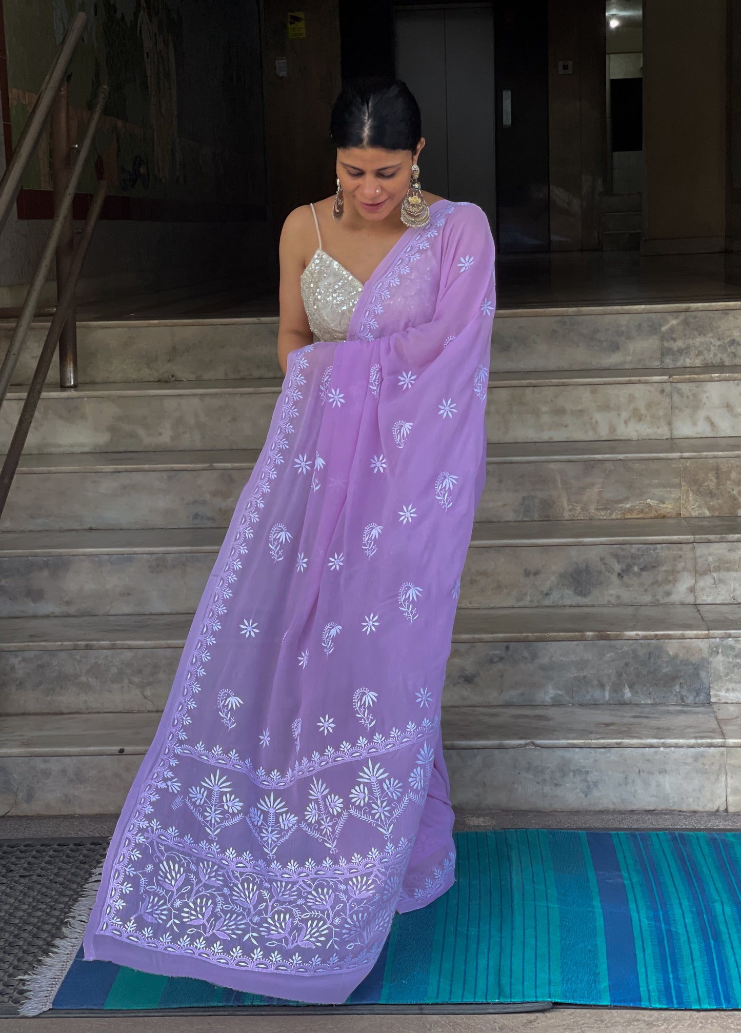 Handembroidered Chikanakri Pure georgette Silk Saree