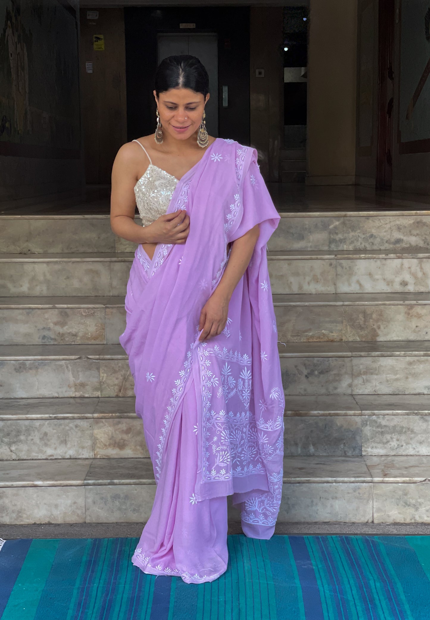 Handembroidered Chikanakri Pure georgette Silk Saree