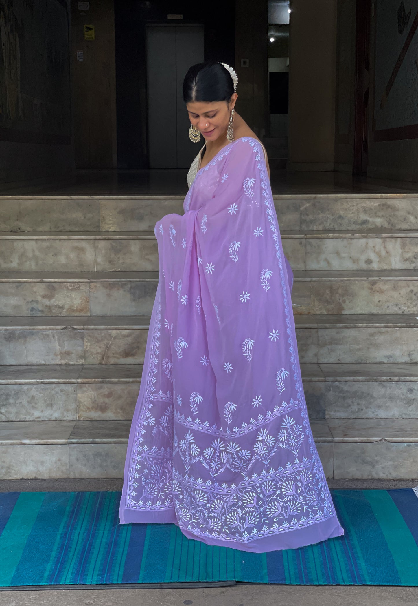Handembroidered Chikanakri Pure georgette Silk Saree