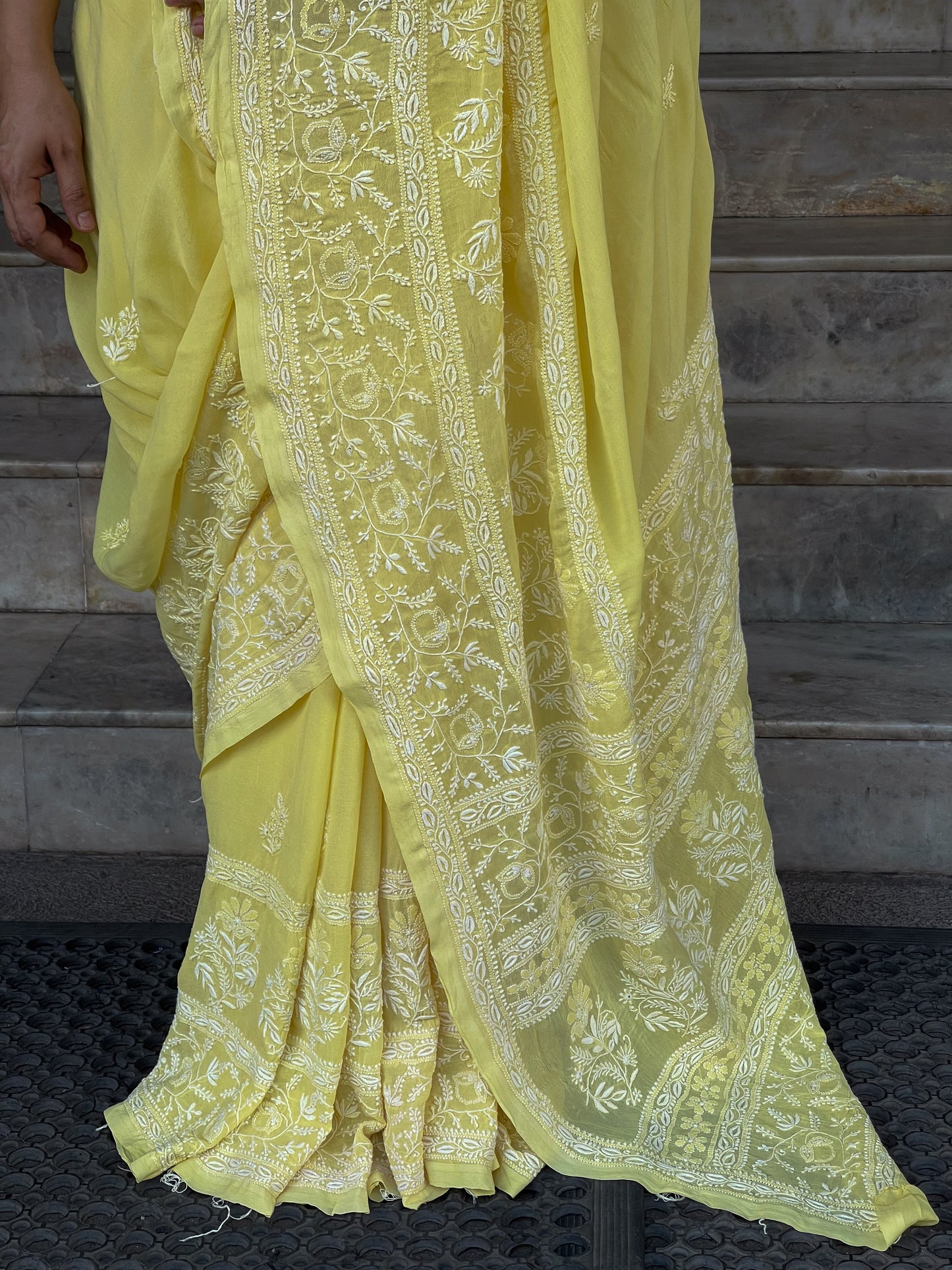 Handembroidered Chikanakri Pure georgette Silk Saree