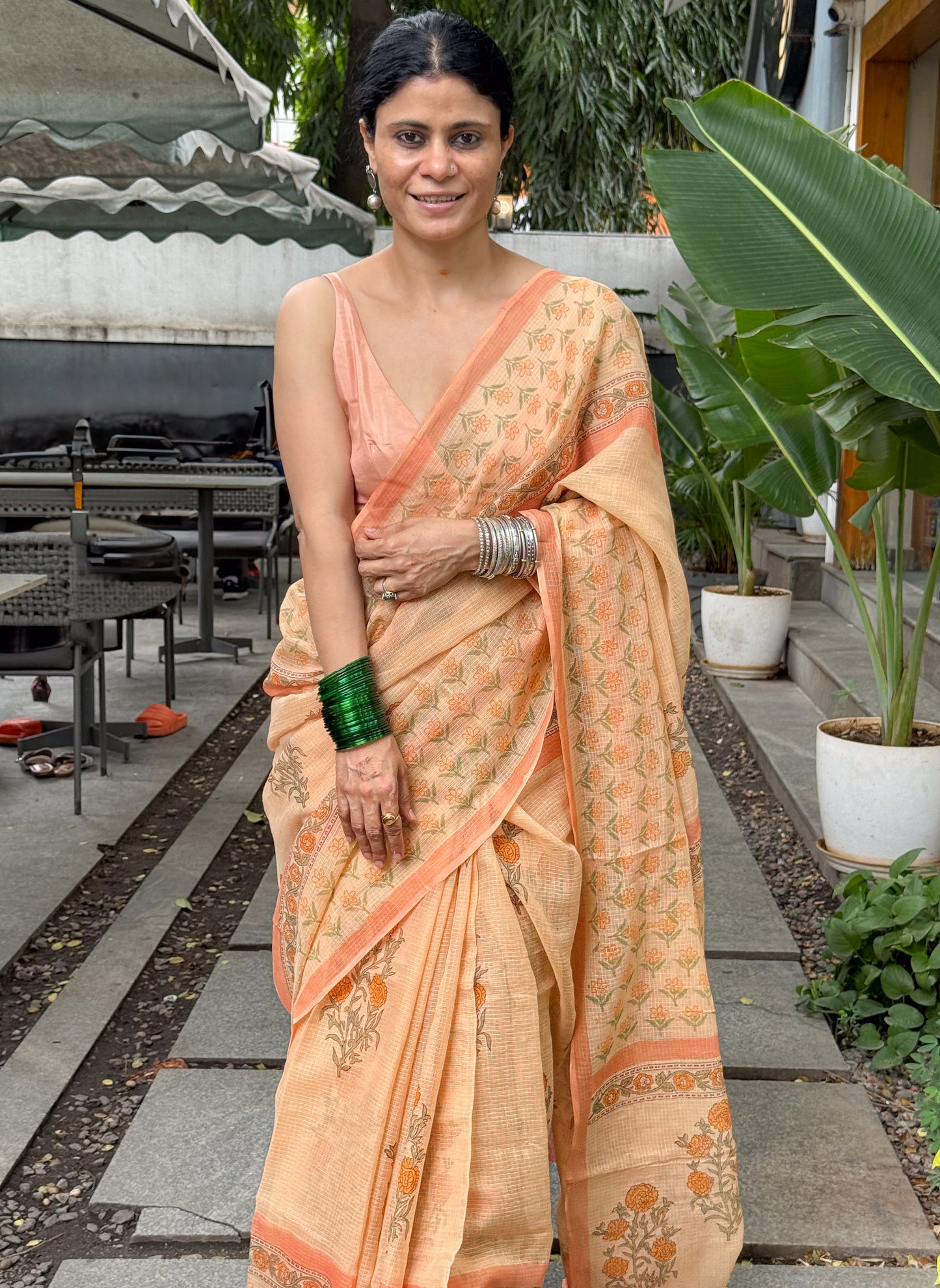 Hand block Printed Kota Doria Saree