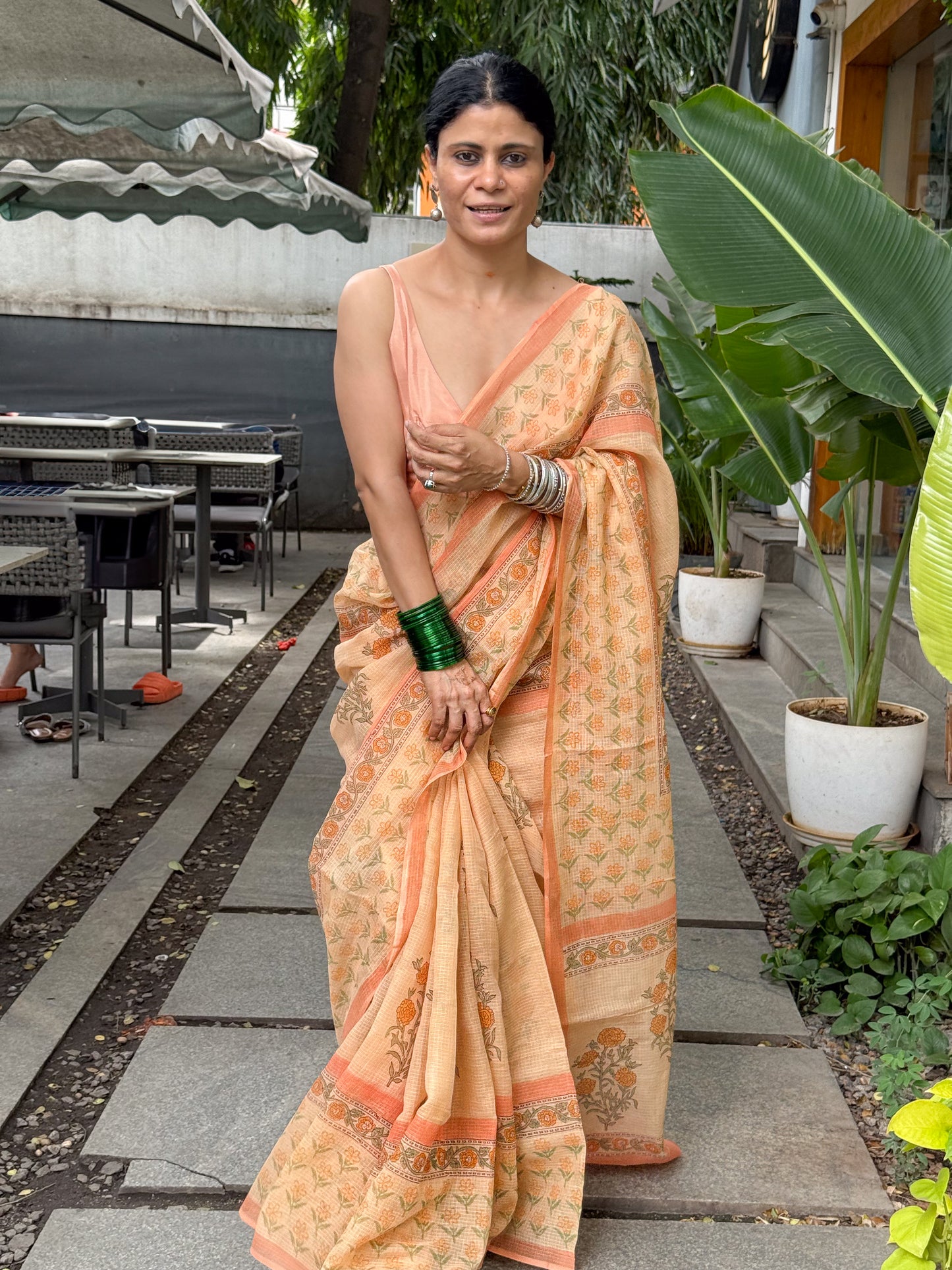 Hand block Printed Kota Doria Saree