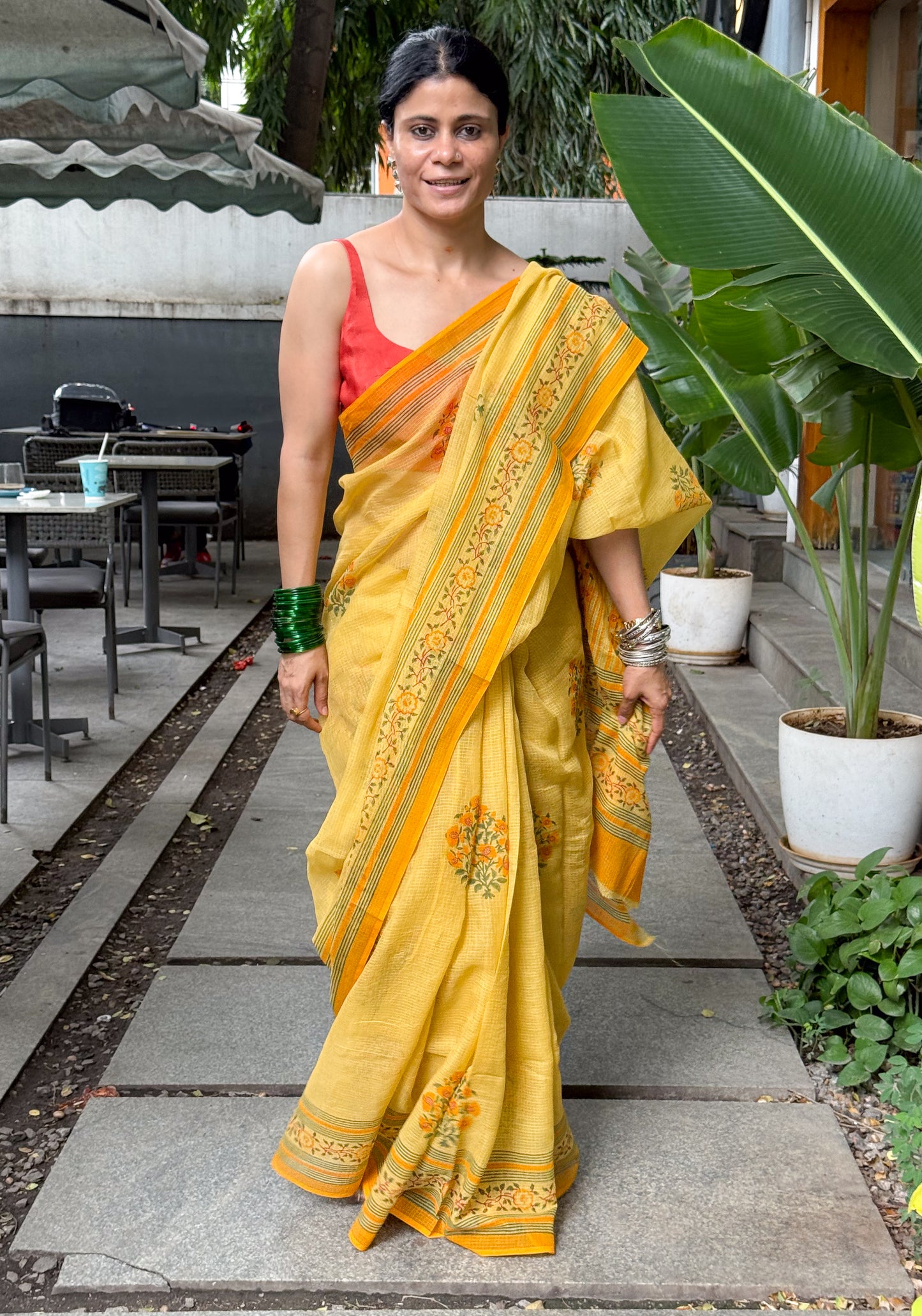 Hand block Printed Kota Doria Saree