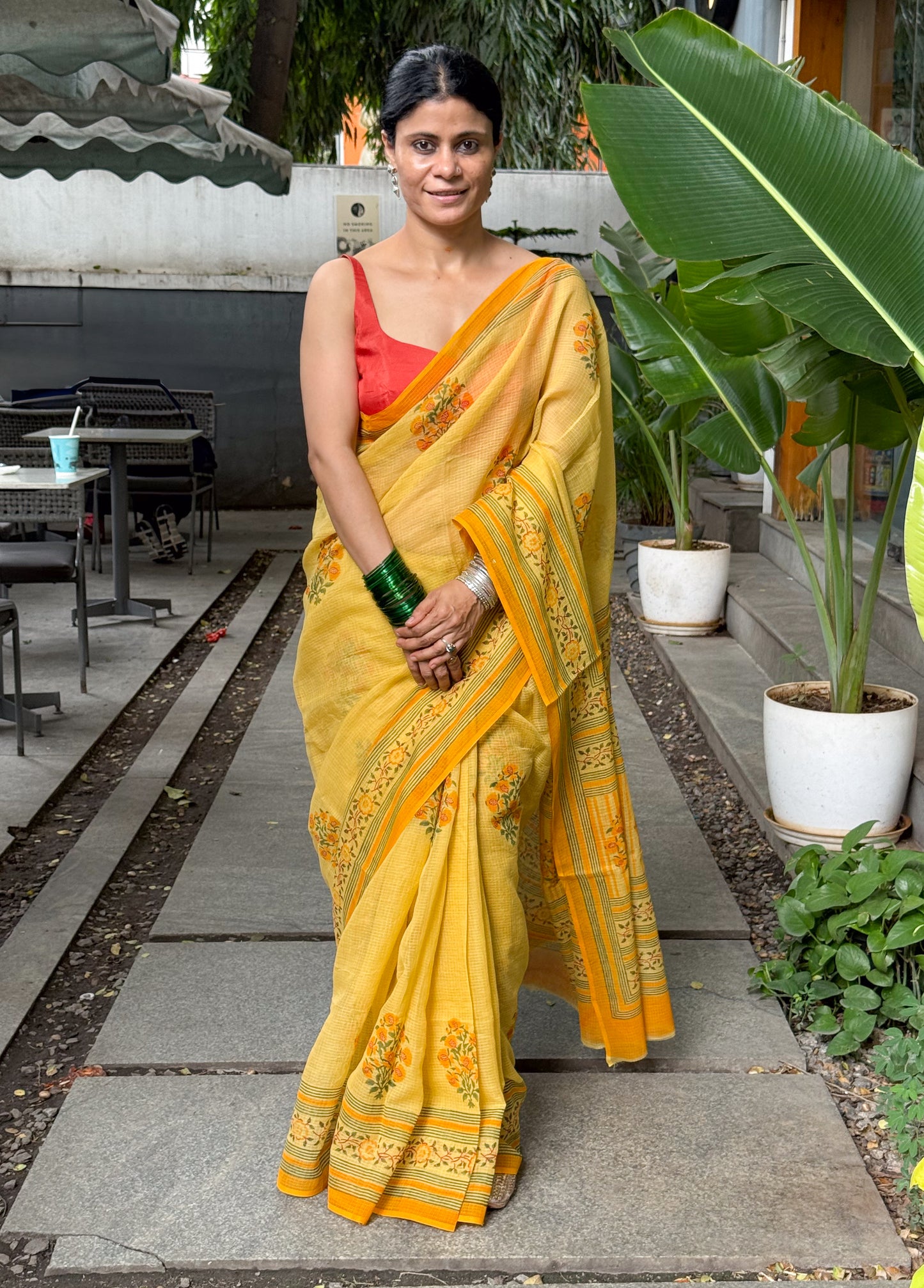 Hand block Printed Kota Doria Saree
