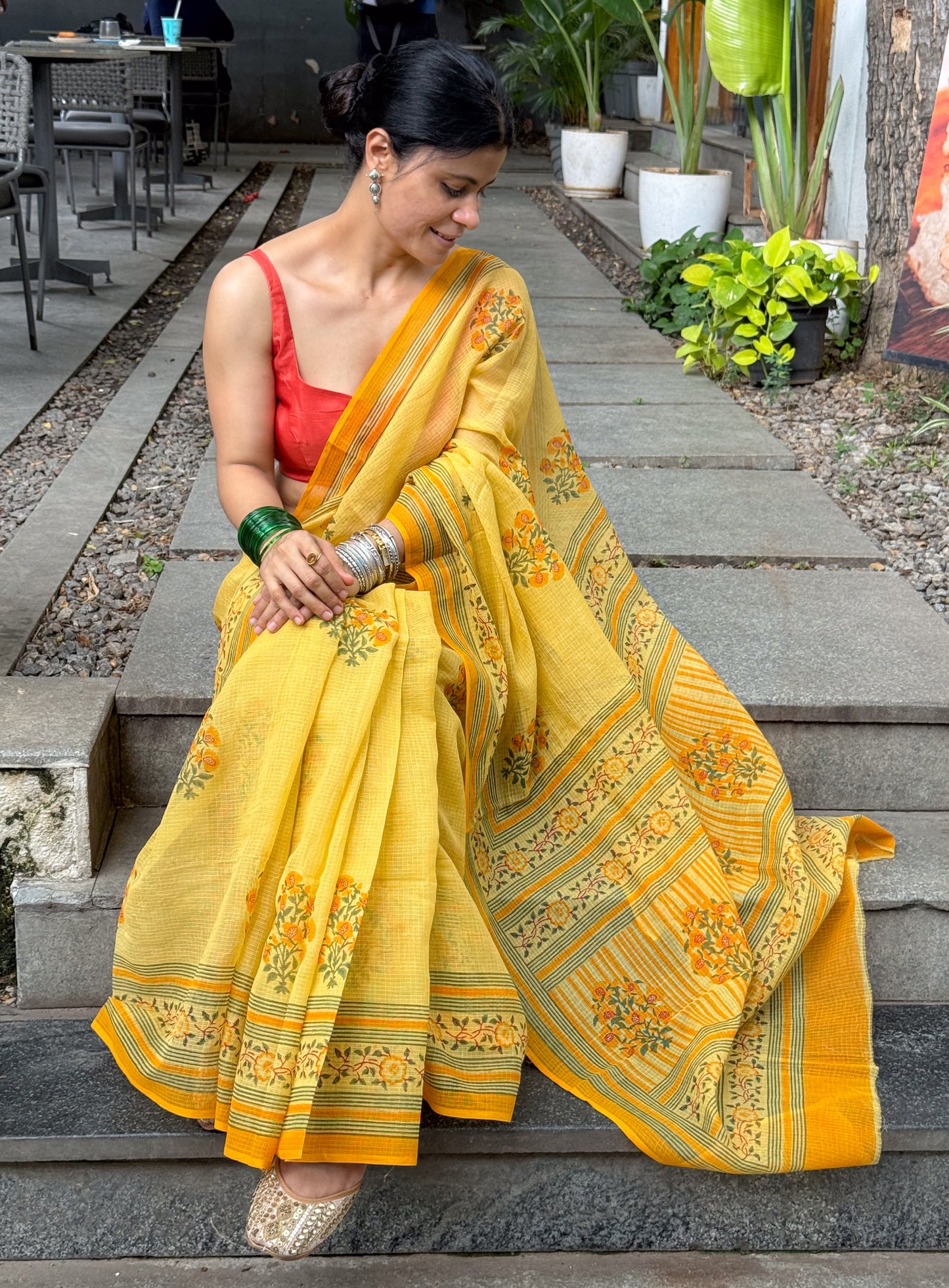 Hand block Printed Kota Doria Saree