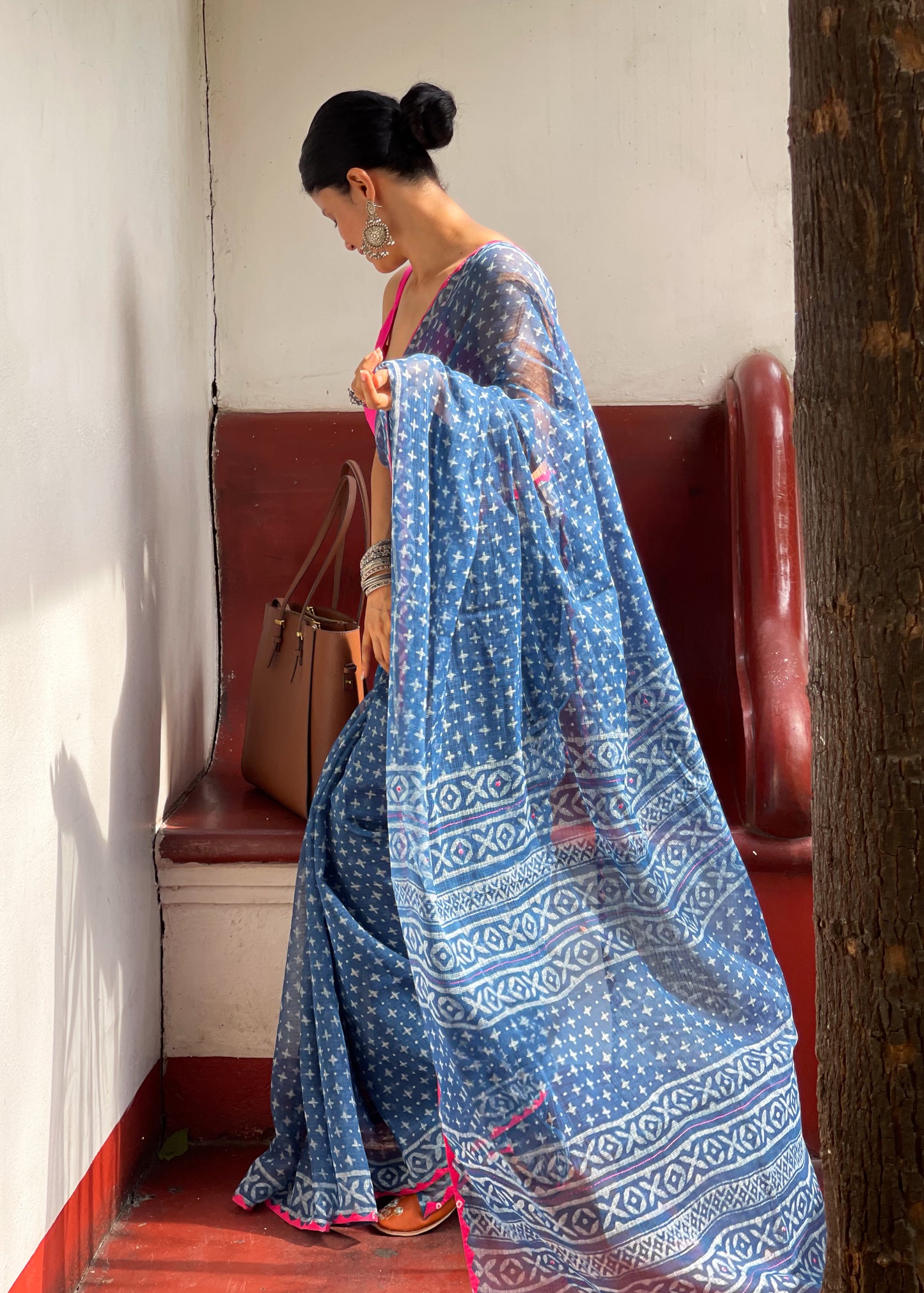 Handembroidered Chikanakri Organza Silk saree