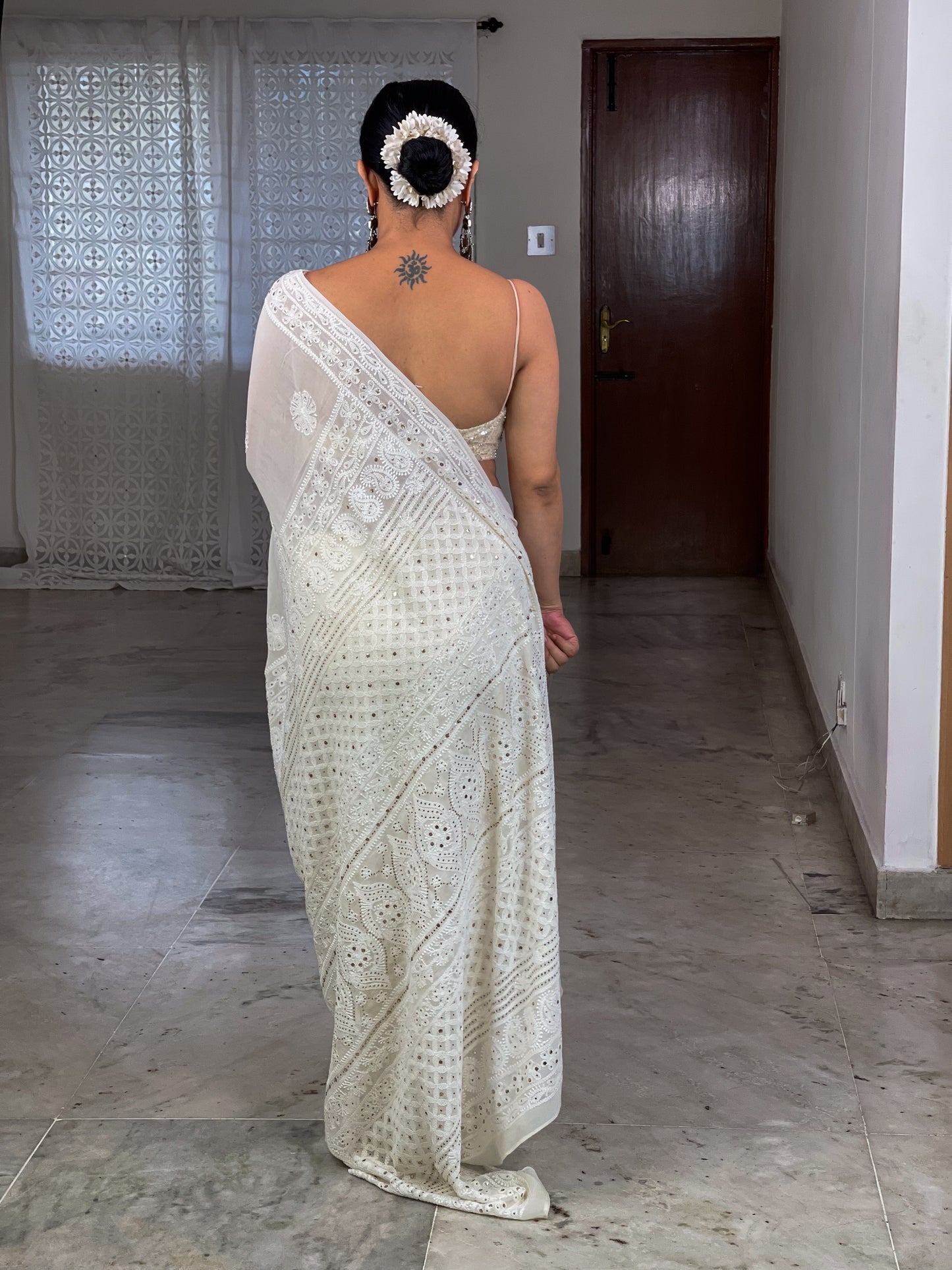 Handembroidered Chikanakri & Mukaish Pure georgette Silk Saree