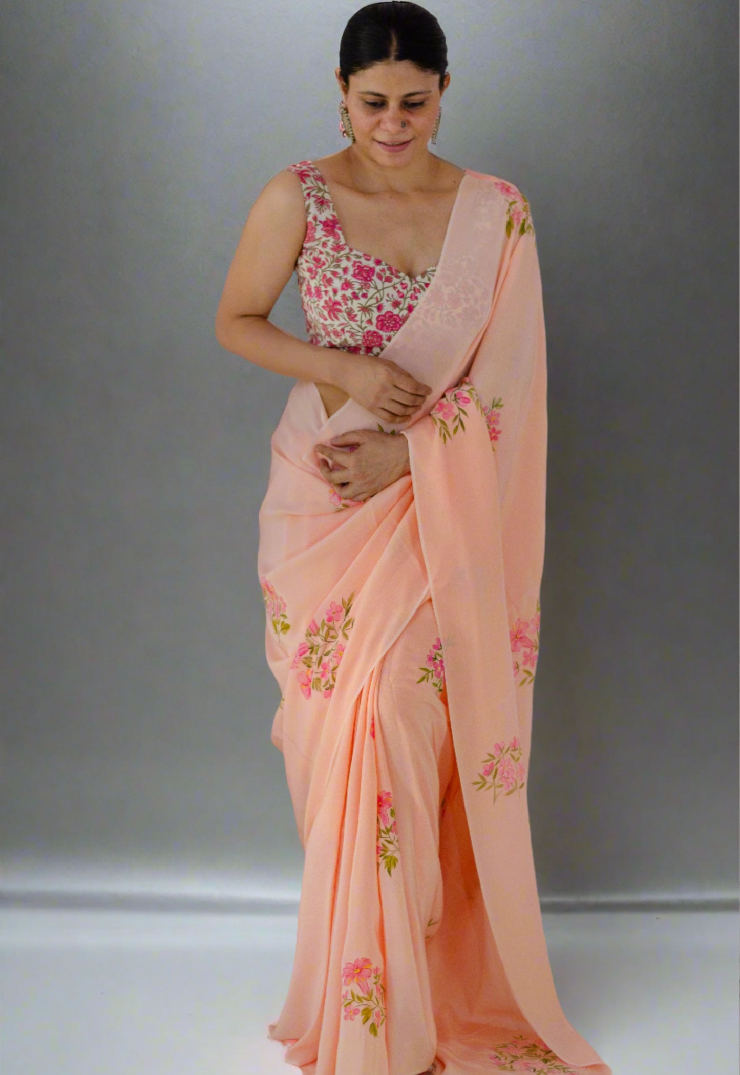 Hand Painted Crepe Silk Saree.