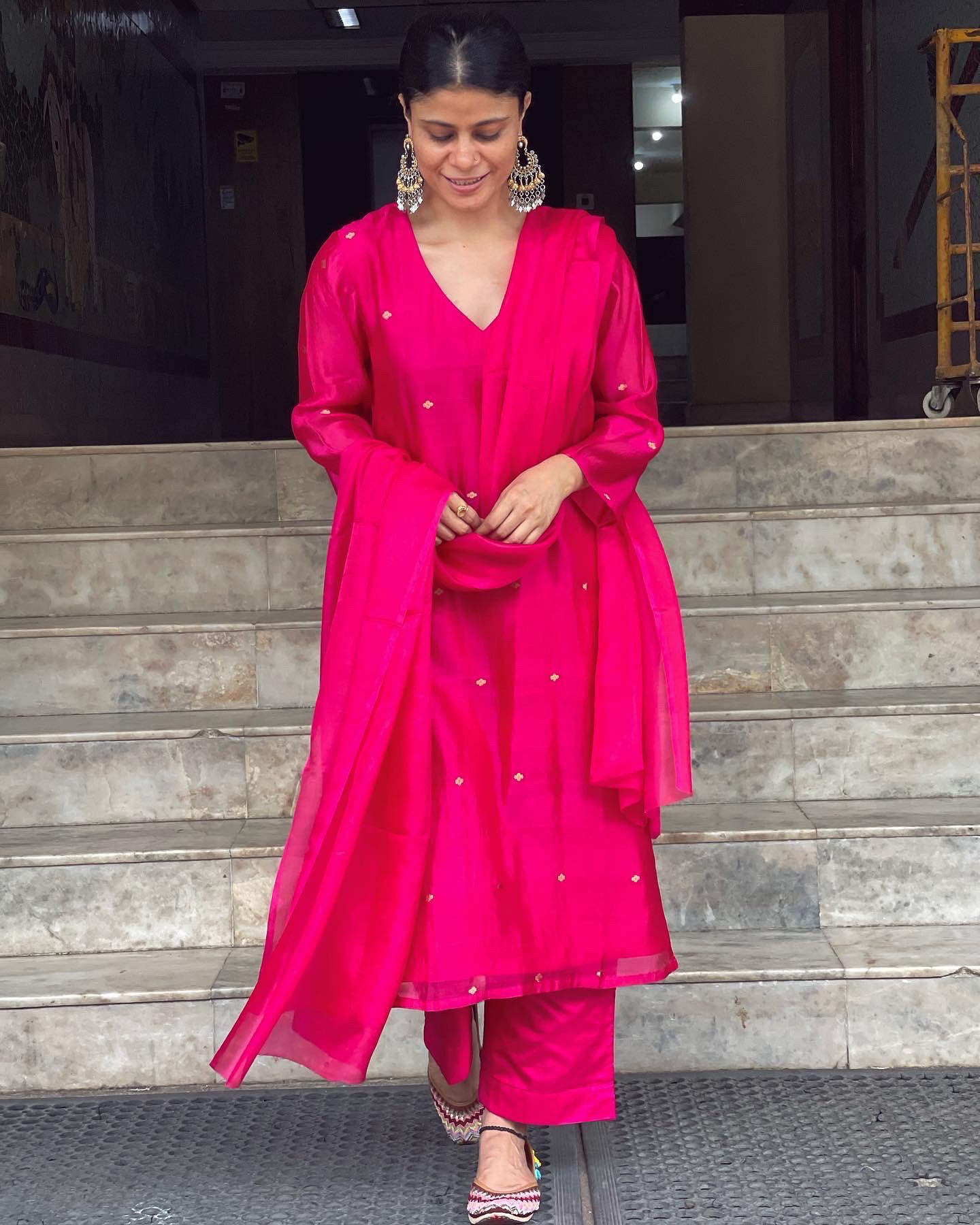 Handloom Chanderi Silk Kurta Set with handwoven Motifs.