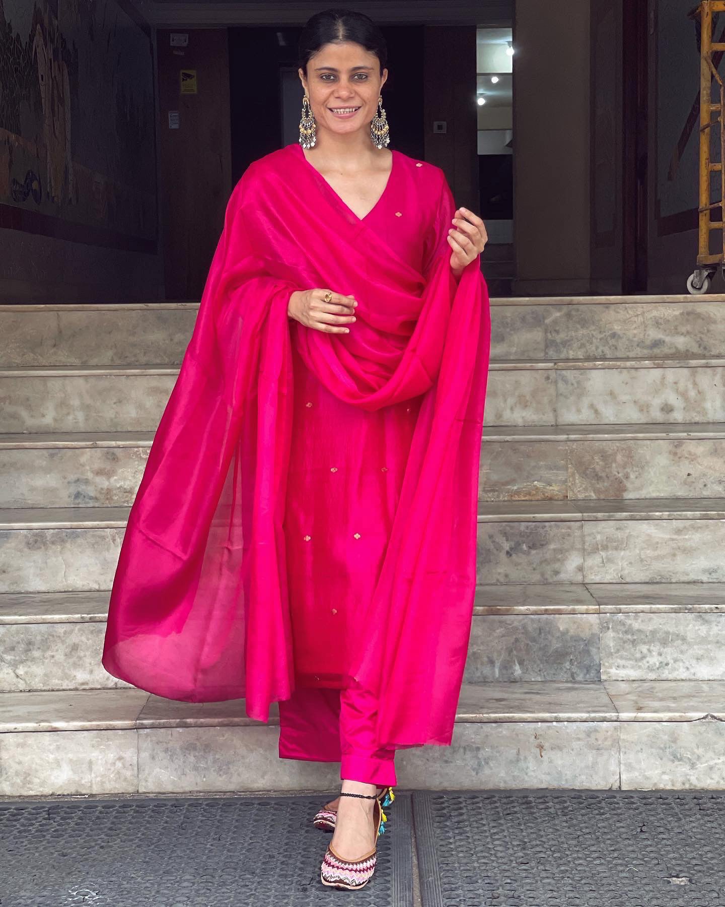 Handloom Chanderi Silk Kurta Set with handwoven Motifs.