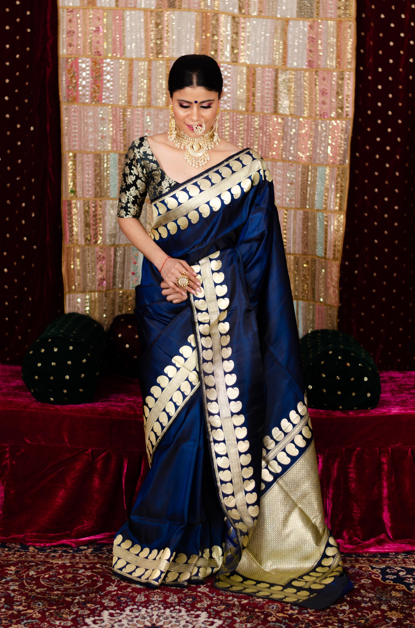 Deep Navi Blue Colour Handwoven Kadwa Katan Silk Banarasi Saree