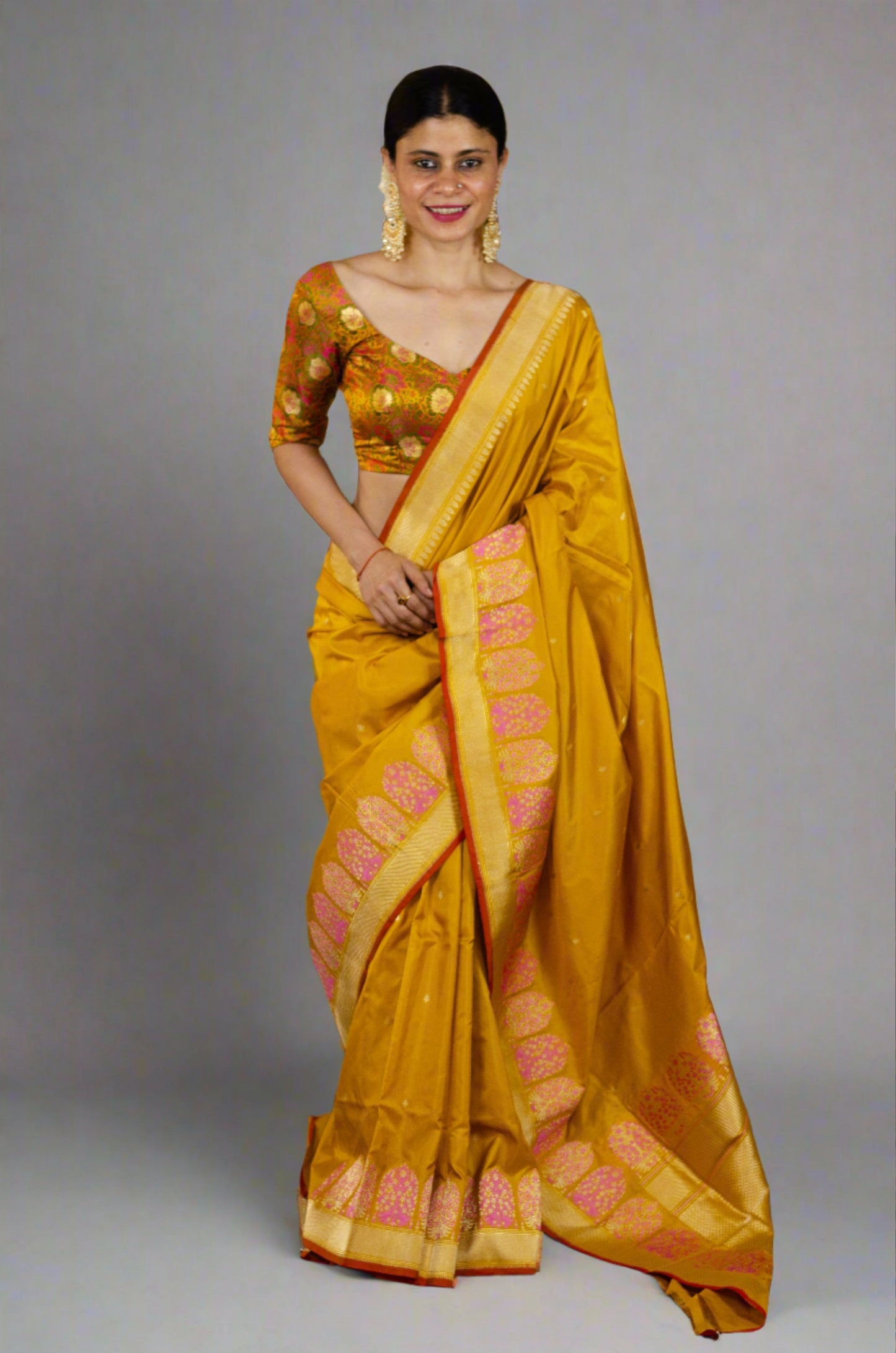 Haldi Yellow kadwa Meenakari Katan Handloom Banarasi Silk Saree.