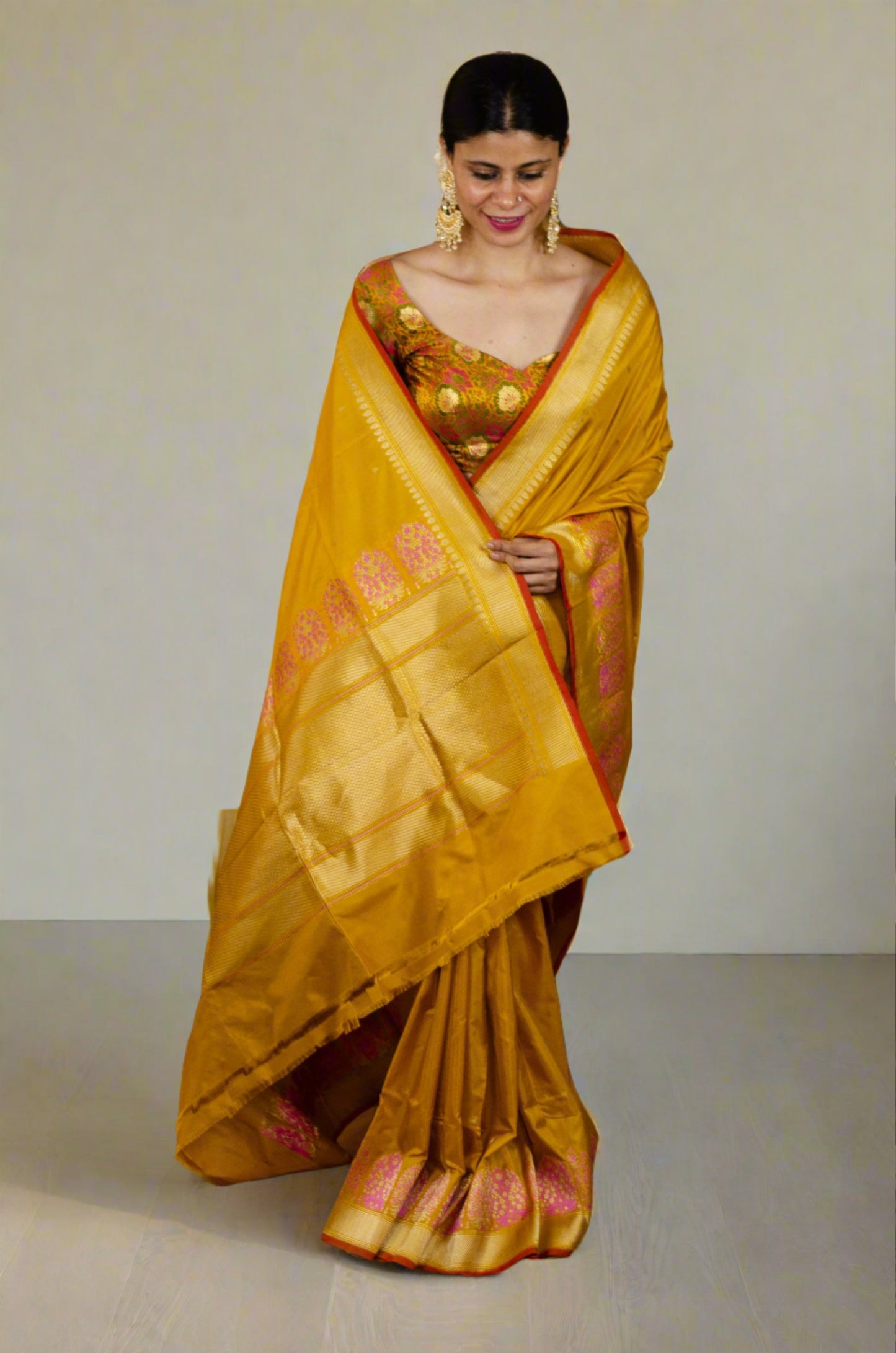 Haldi Yellow kadwa Meenakari Katan Handloom Banarasi Silk Saree.