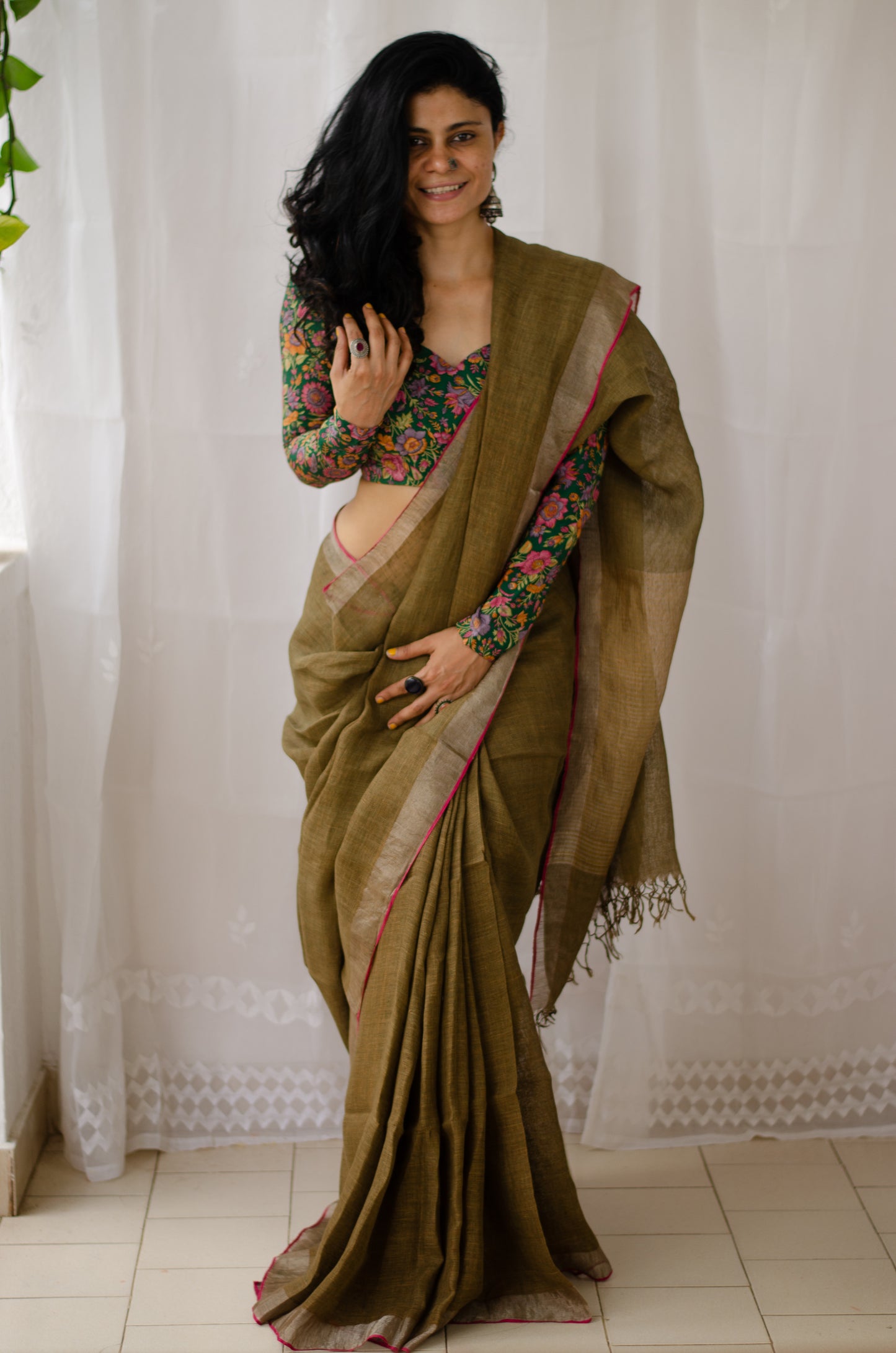 Handloom Natural Dyed Linen Saree