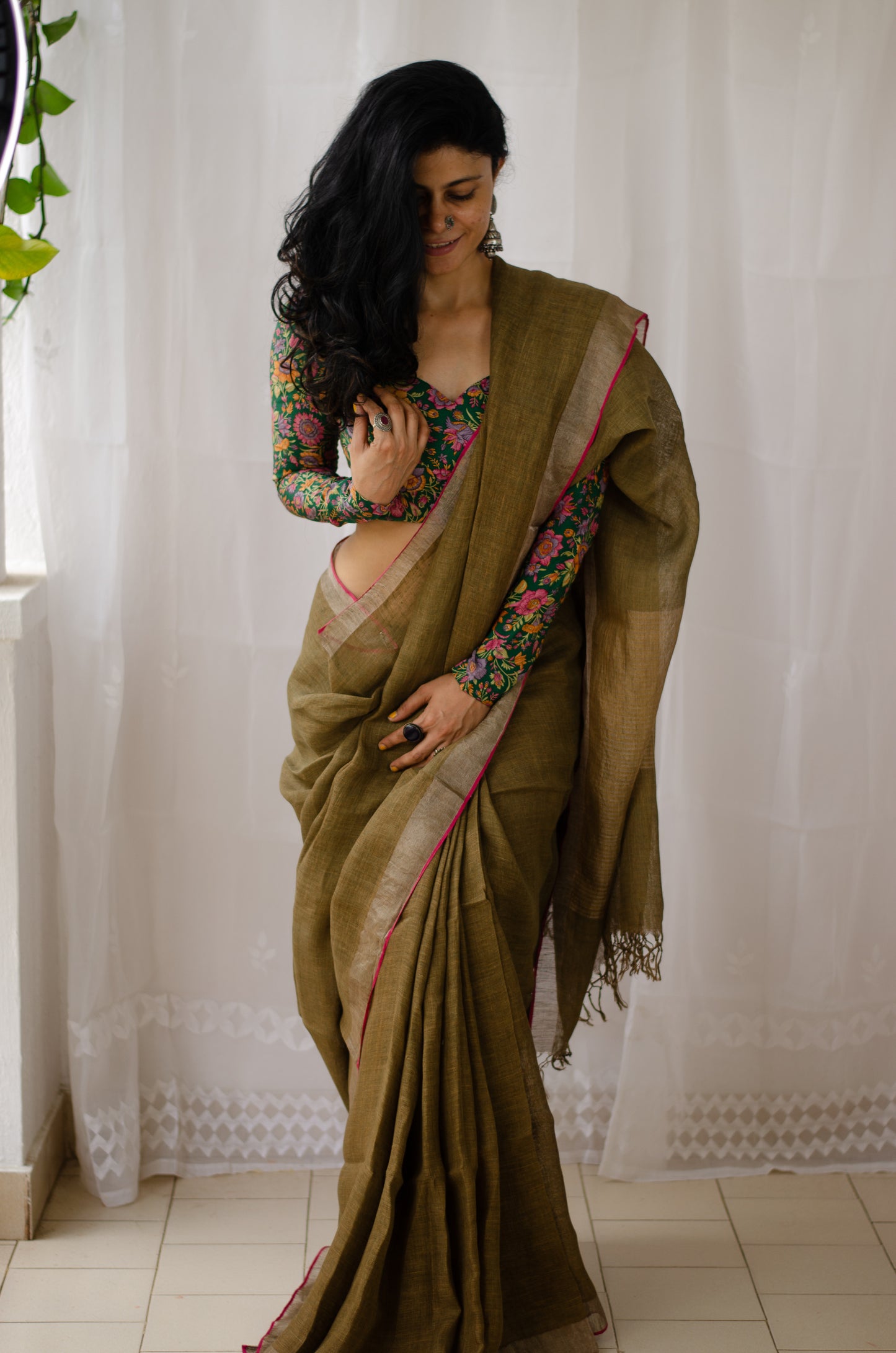 Handloom Natural Dyed Linen Saree