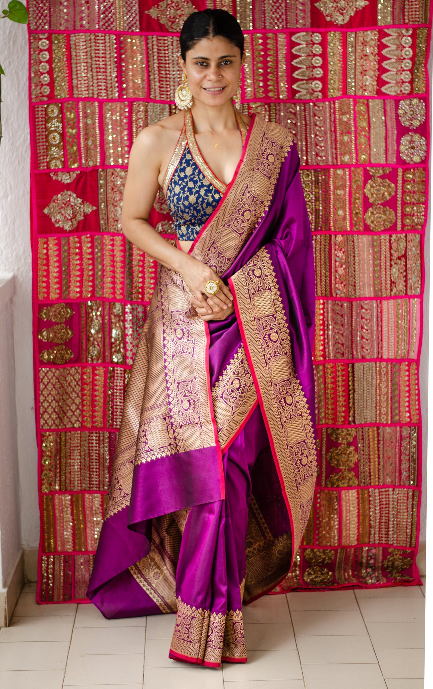 Deep Magenta Colour Handwoven Kadwa Katan Silk Banarasi Saree