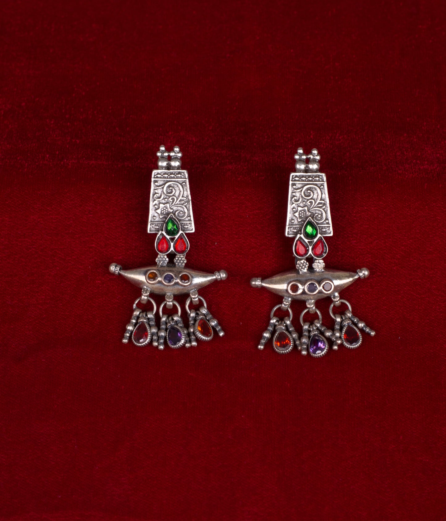 Handmade Silver tone earrings with stones.