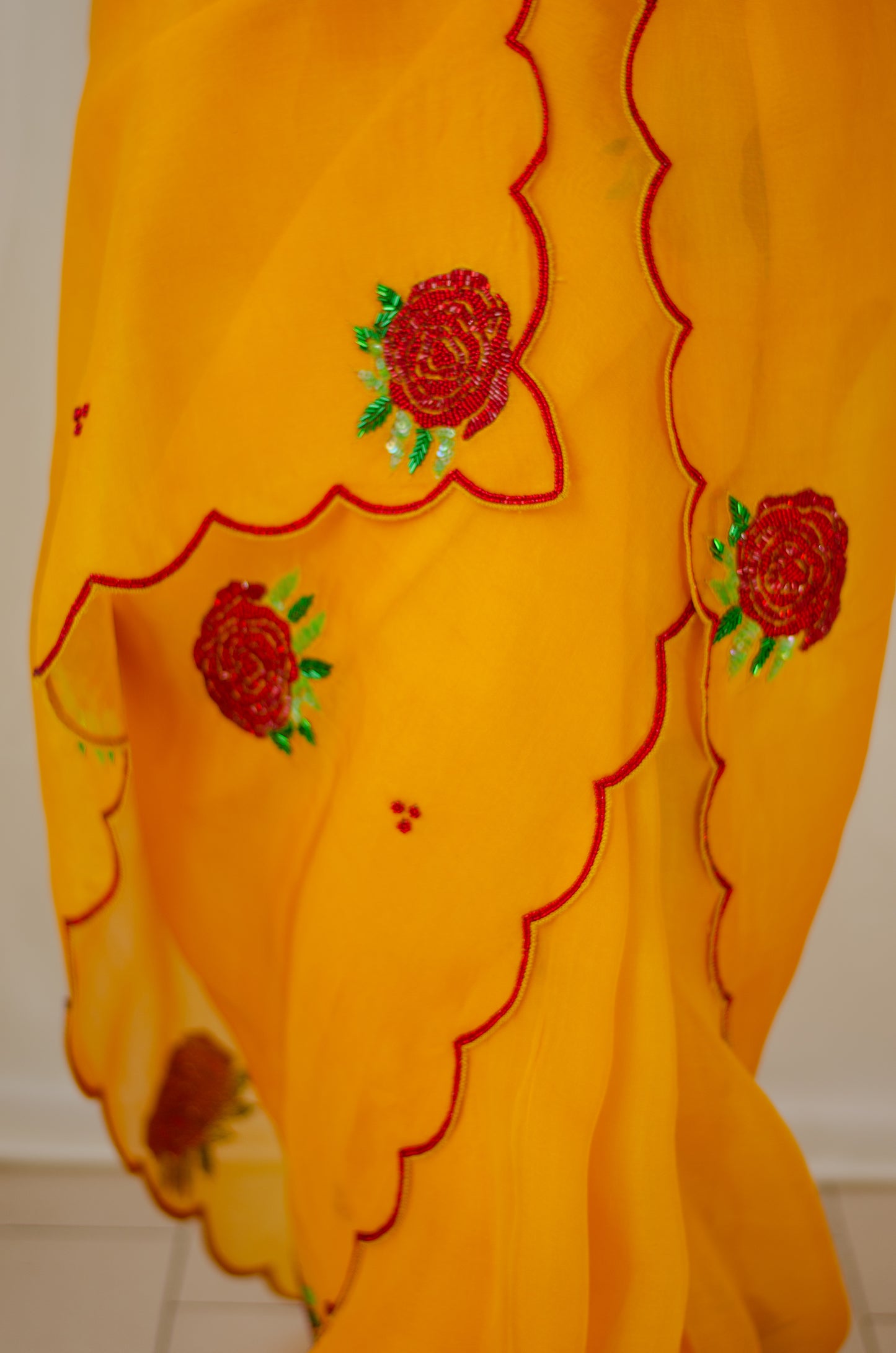 Hand Embroidered Handloom Organza Silk Saree.