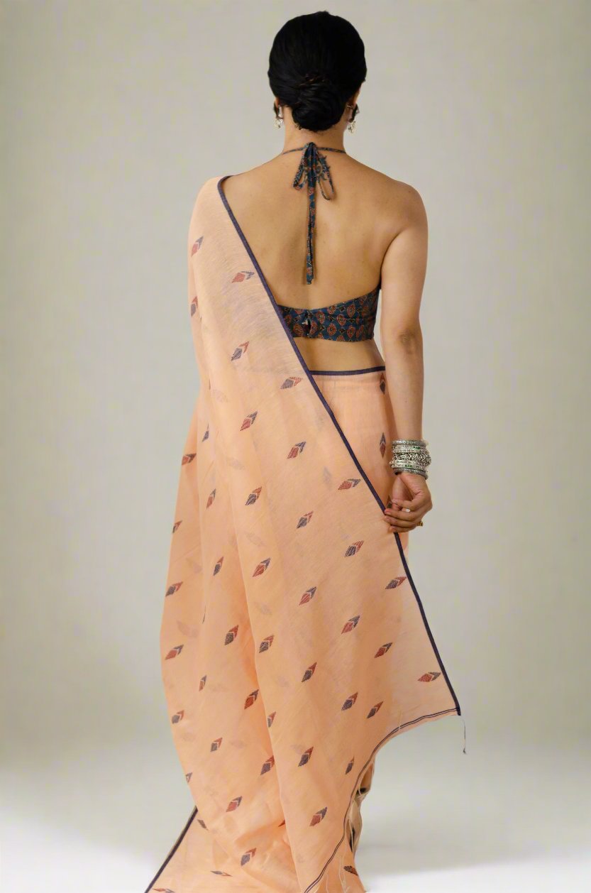 Handloom Linen Saree with jamdani