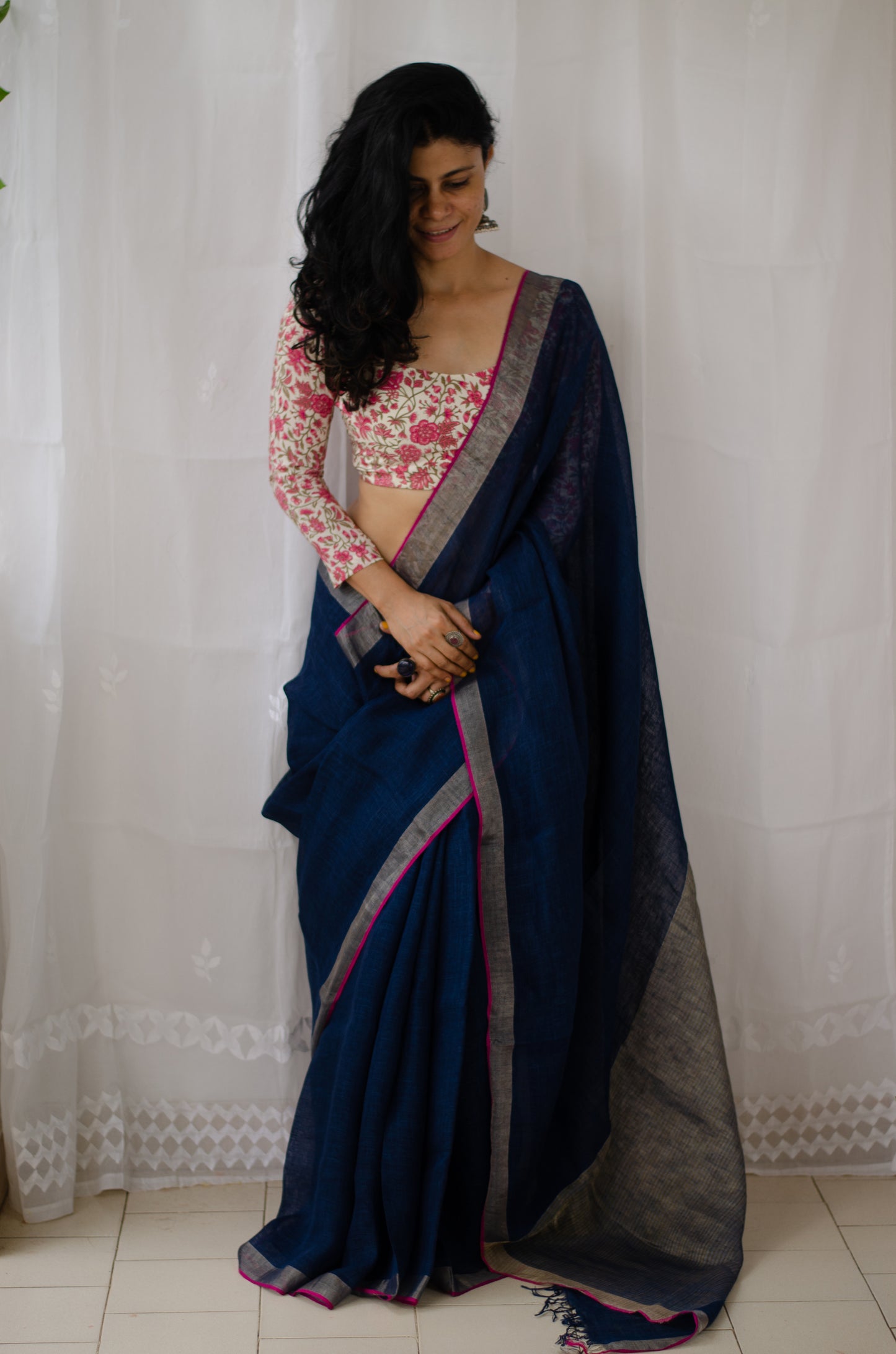 Handloom Natural Dyed Linen Saree