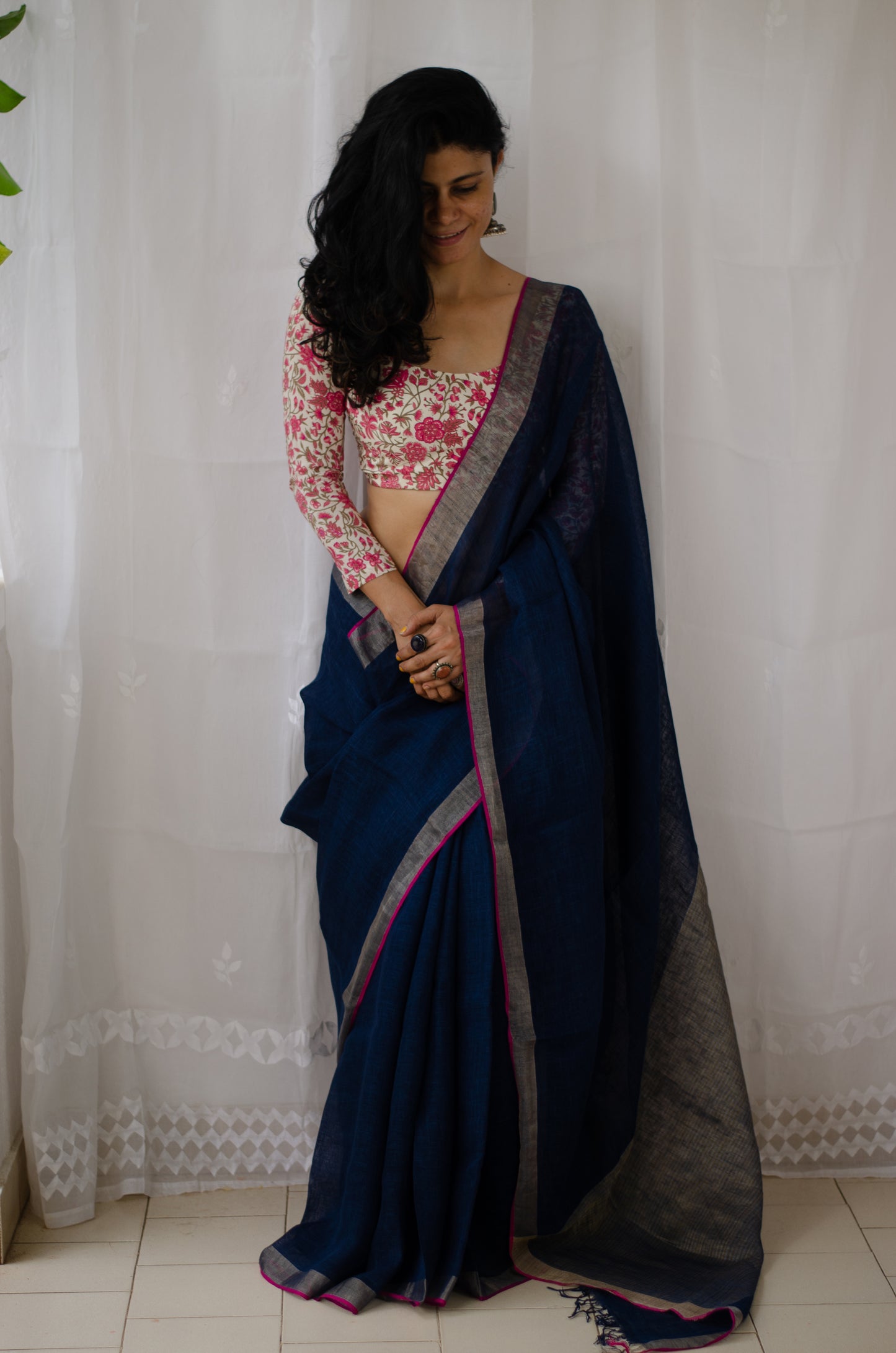 Handloom Natural Dyed Linen Saree